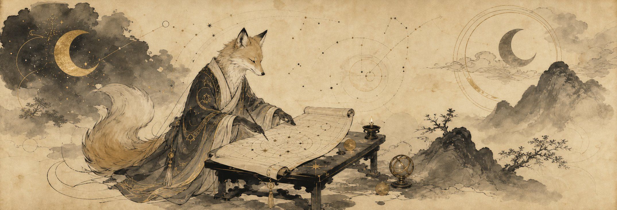 Fox Astrologer Sumi Ink Desk Mat product image 1