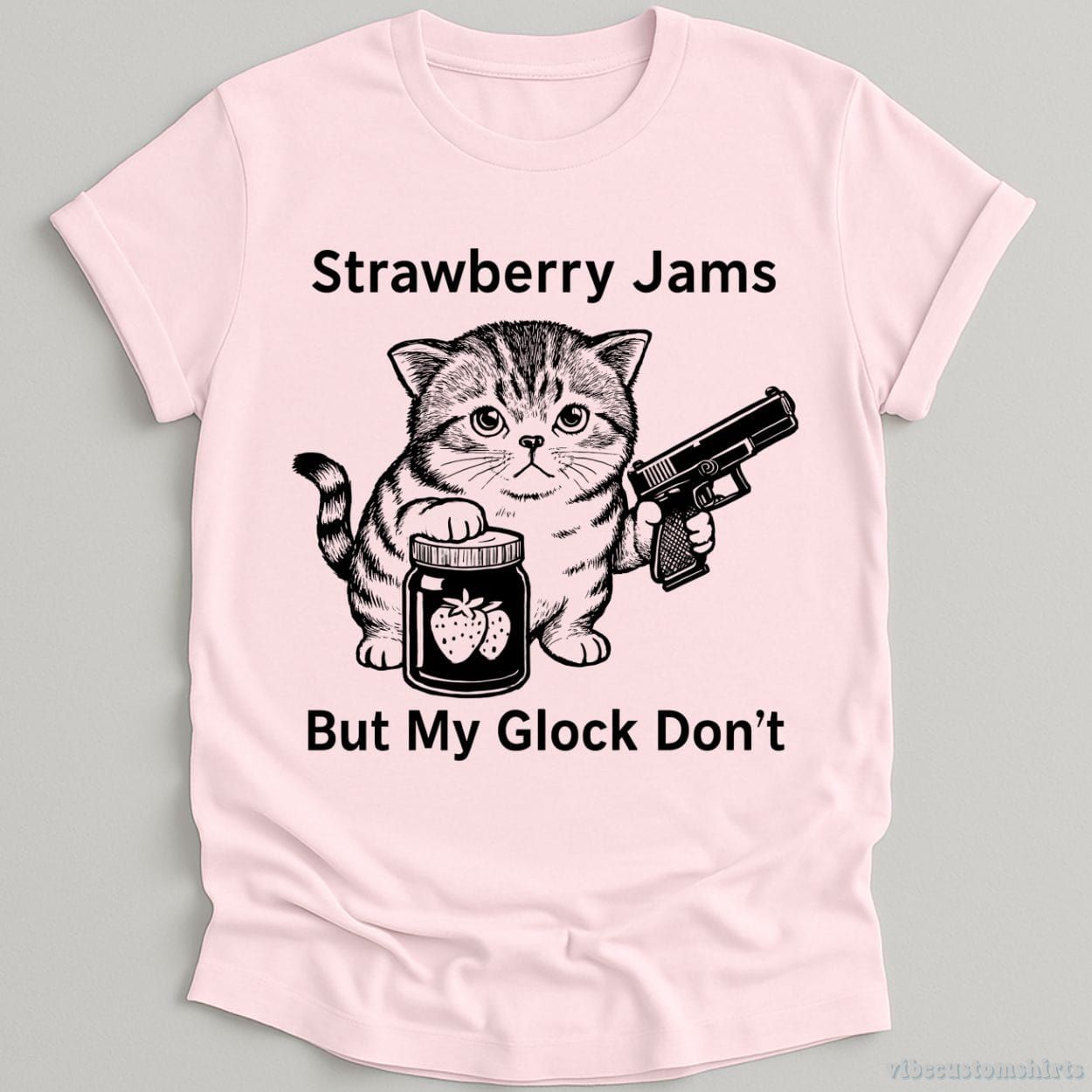 Strawberry Jams But My Glock Don't Funny Cat T-Shirt product image 5
