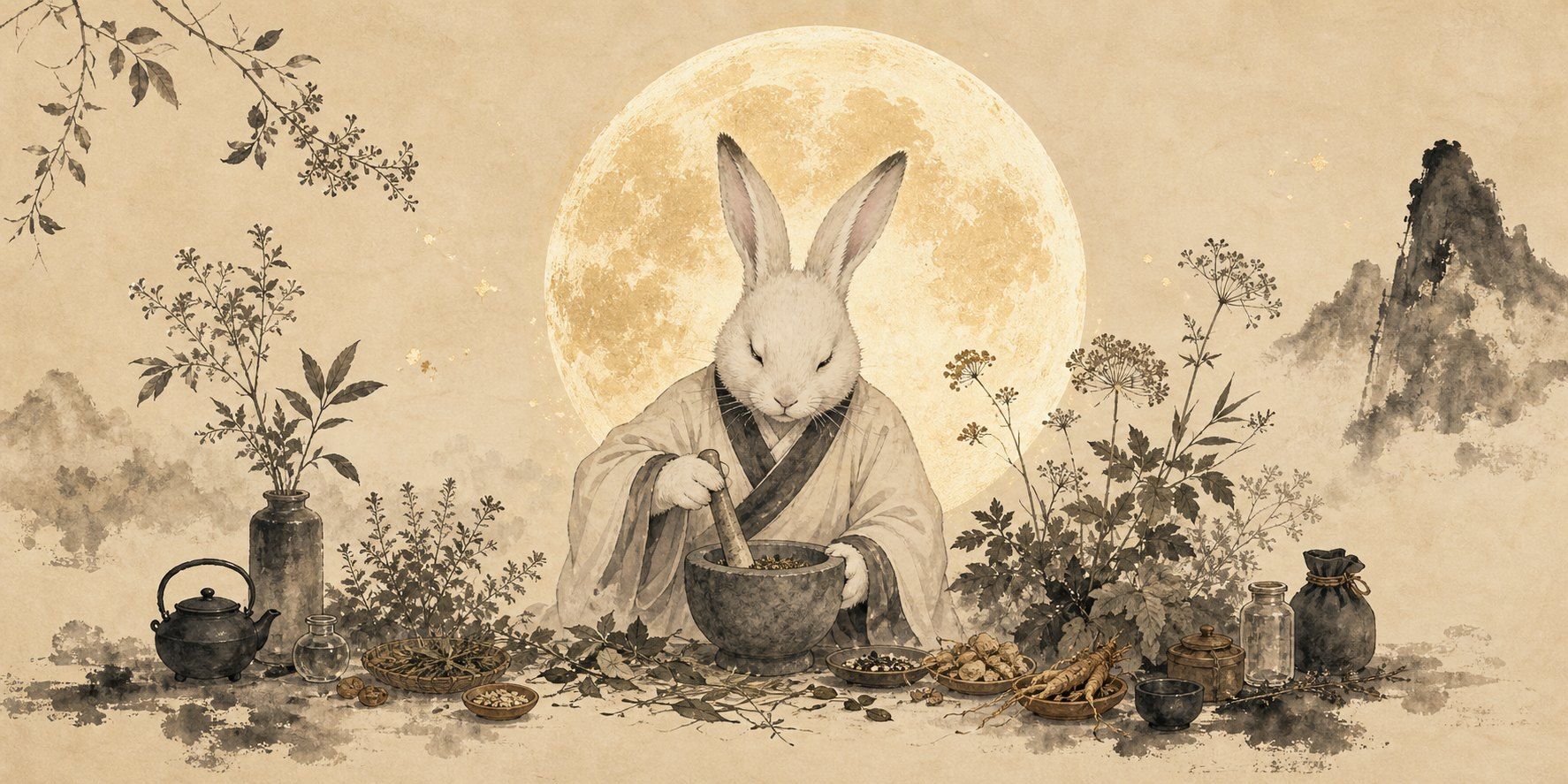 Moon Rabbit Alchemist Sumi Ink Desk Mat product image 1