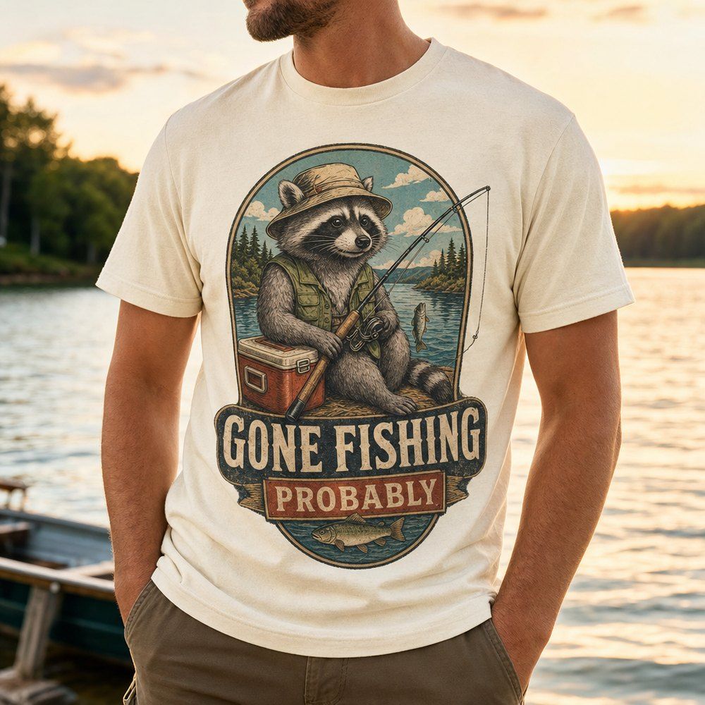 Gone Fishing Probably Raccoon T-Shirt product image 1