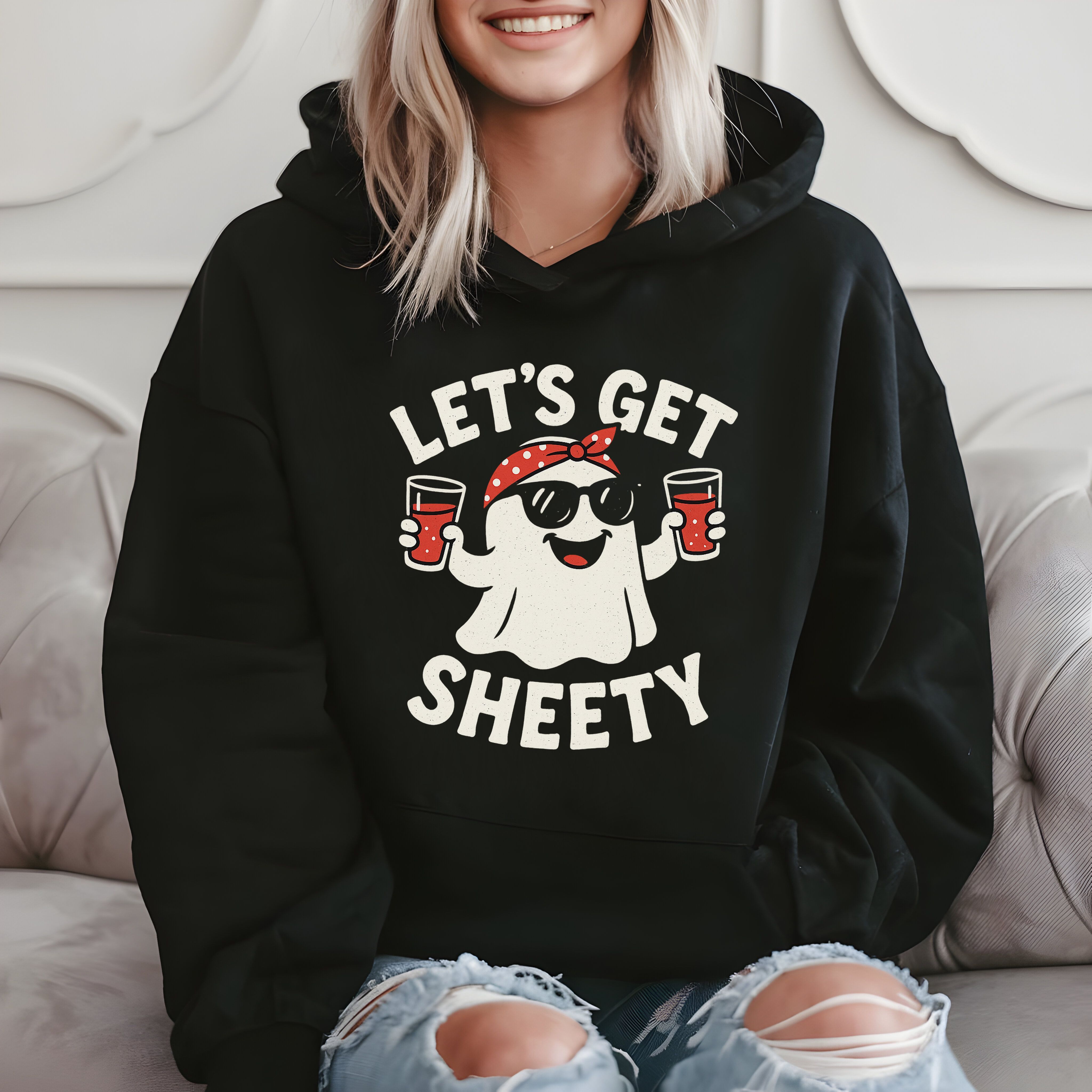 Let's Get Sheety Funny Halloween Party Gift, Ghost Humor Hoodie product image 2