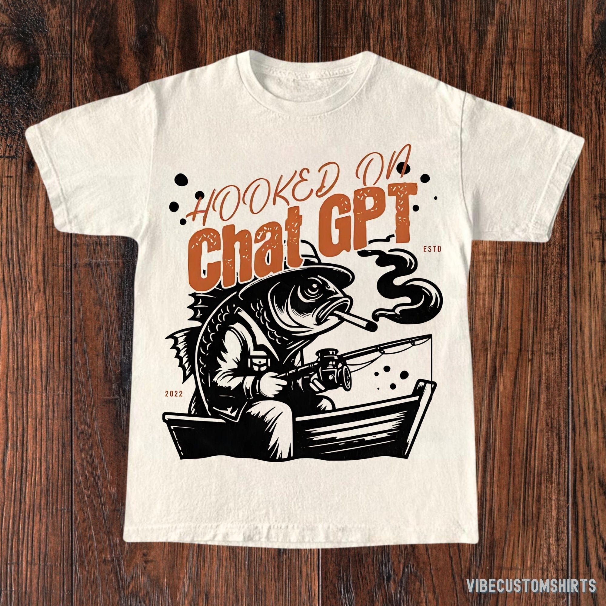 Hooked On Chat GPT Funny Shirt, Vintage Funny Fishing T-Shirt, Ai Took My Job Tee, Funny ChatGpt Tee, Fun Chat GPT Gift product image 1
