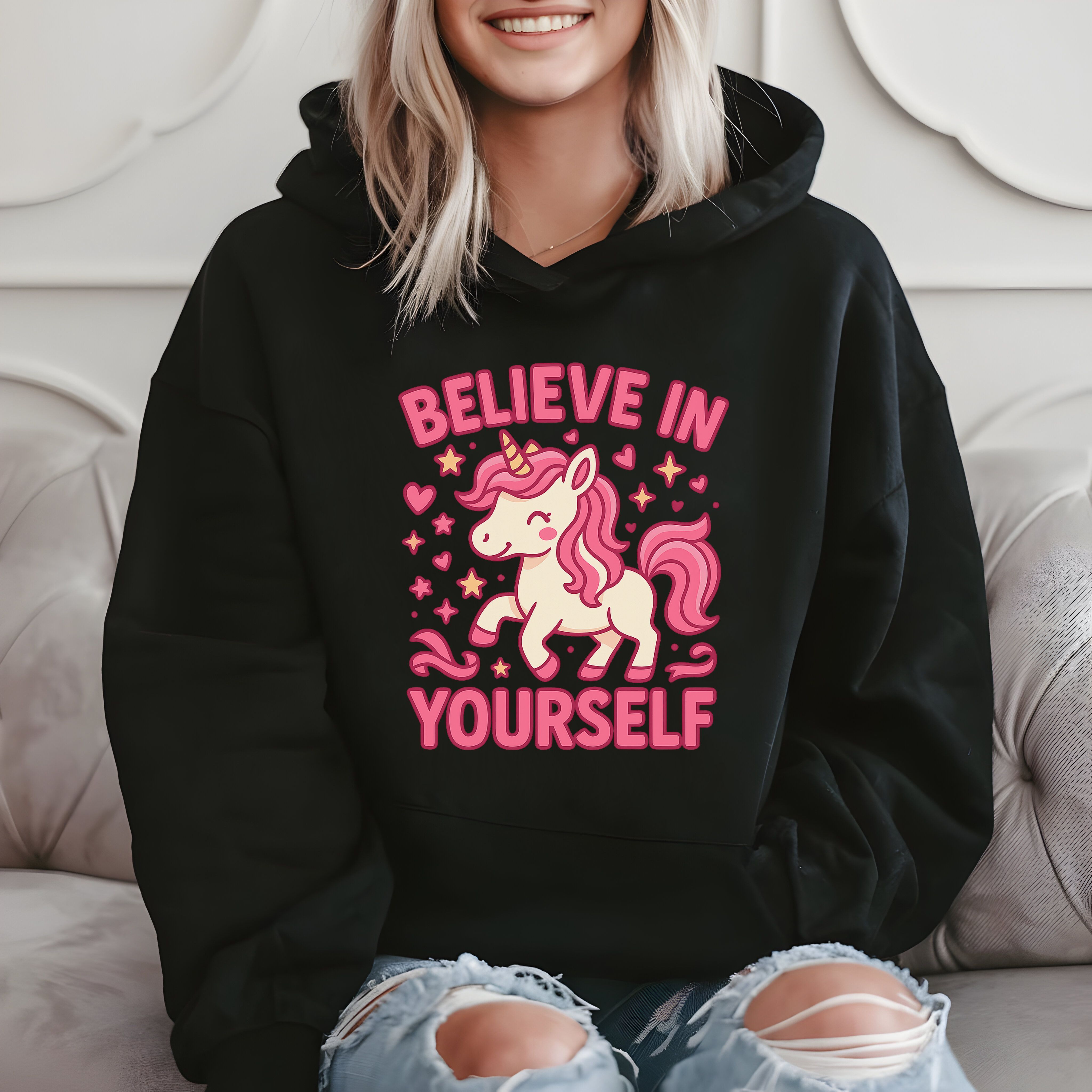 Believe In Yourself Unicorn Cute Motivational Hoodie product image 2