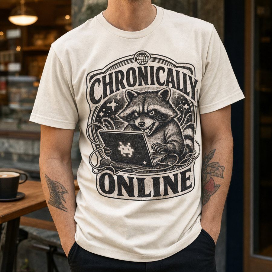 Chronically Online Raccoon Vintage Graphic Tee product image 1