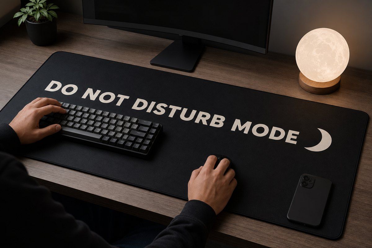 Do Not Disturb Mode Large Desk Mat – Gaming Mouse Pad for Office Setup, graphic art / gift product image 1