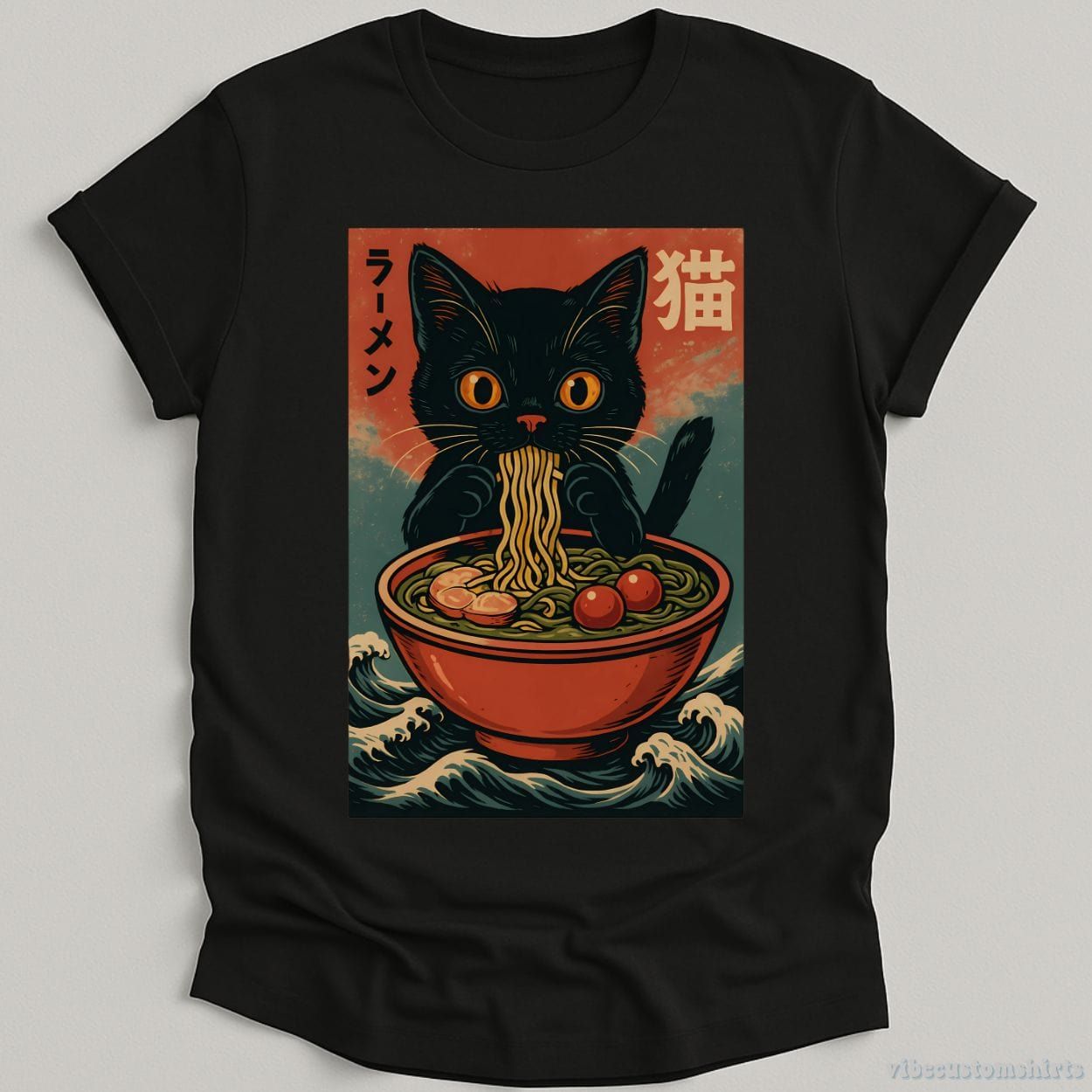 Anime Cat Ramen Japanese Funny Graphic Shirt product image 2