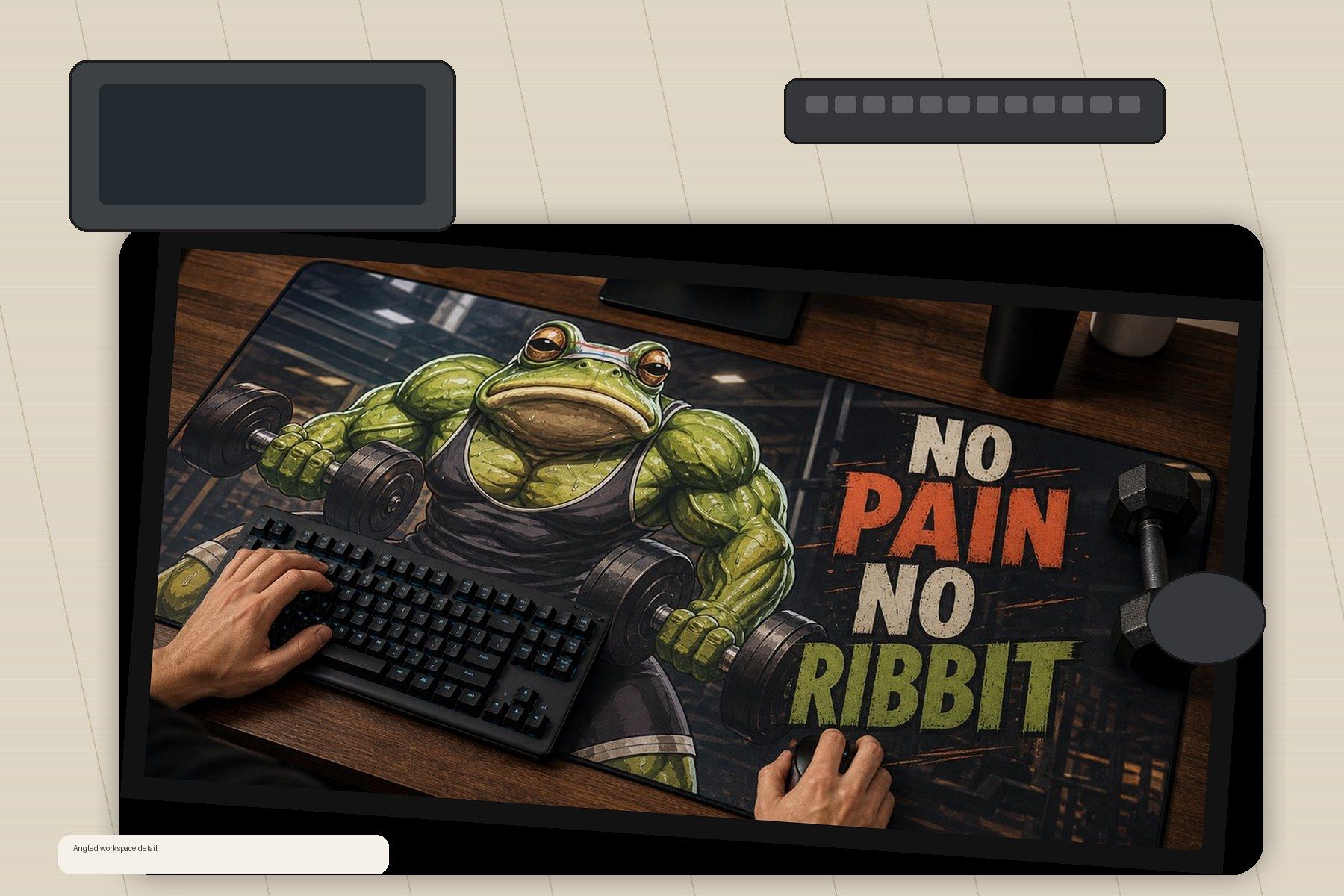 Frog Gym Bro No Pain No Ribbit Large Desk Mat – Gaming Mouse Pad for Office Setup, frog lover gift / funny animal product image 2