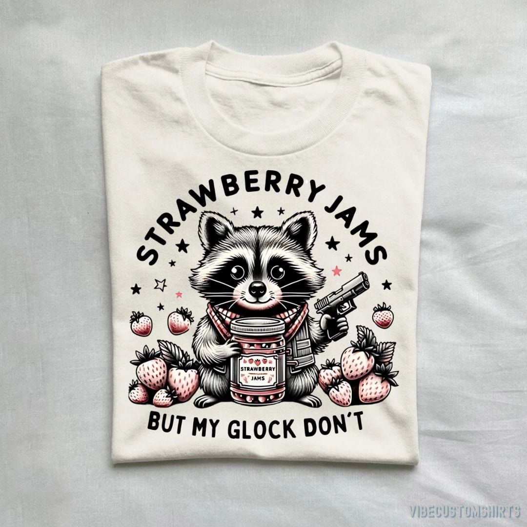 Strawberry Jams But My Glock Don't Raccoon T Shirt product image 2