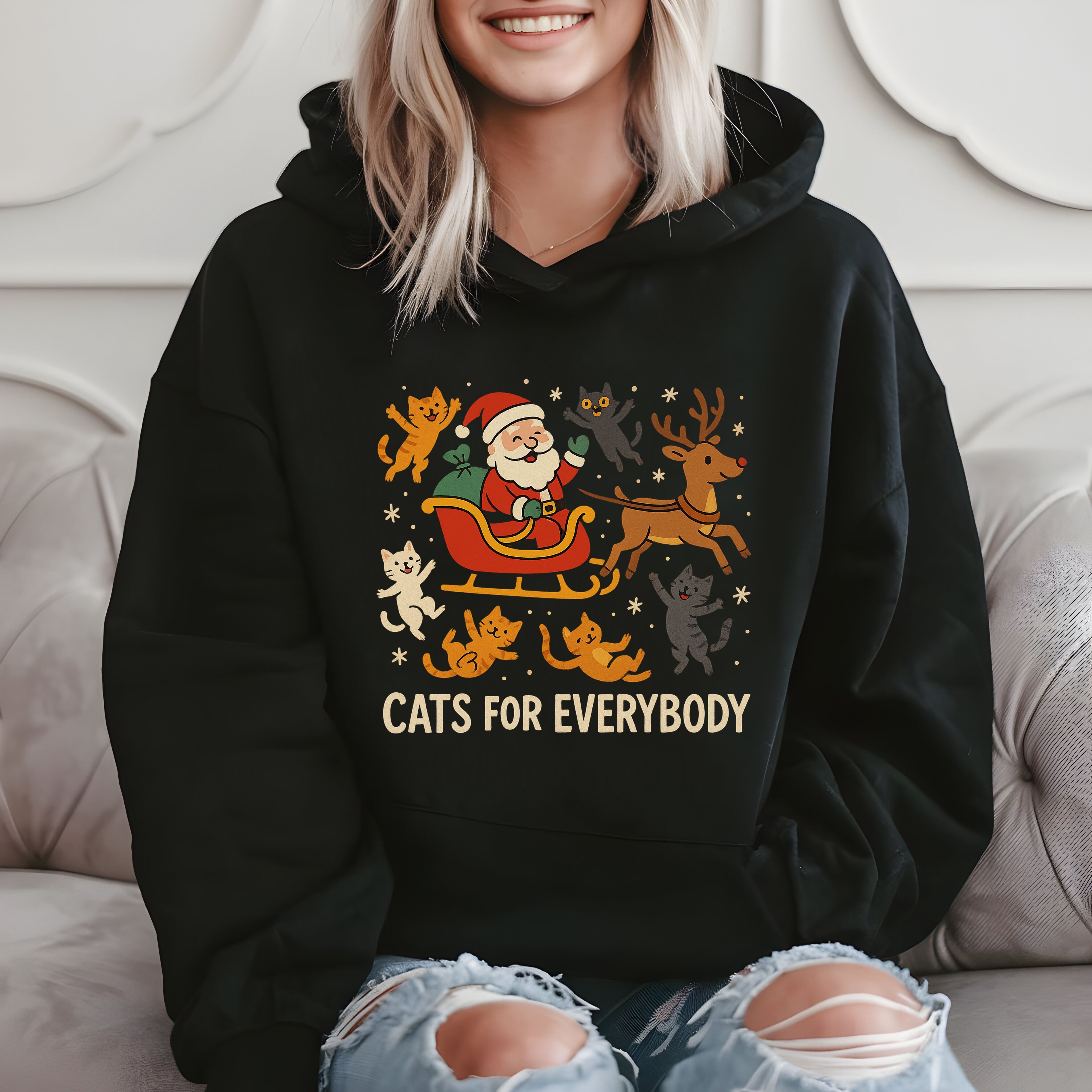 Cats For Everybody – Funny Christmas Cat Lover Gift Hoodie product image 2