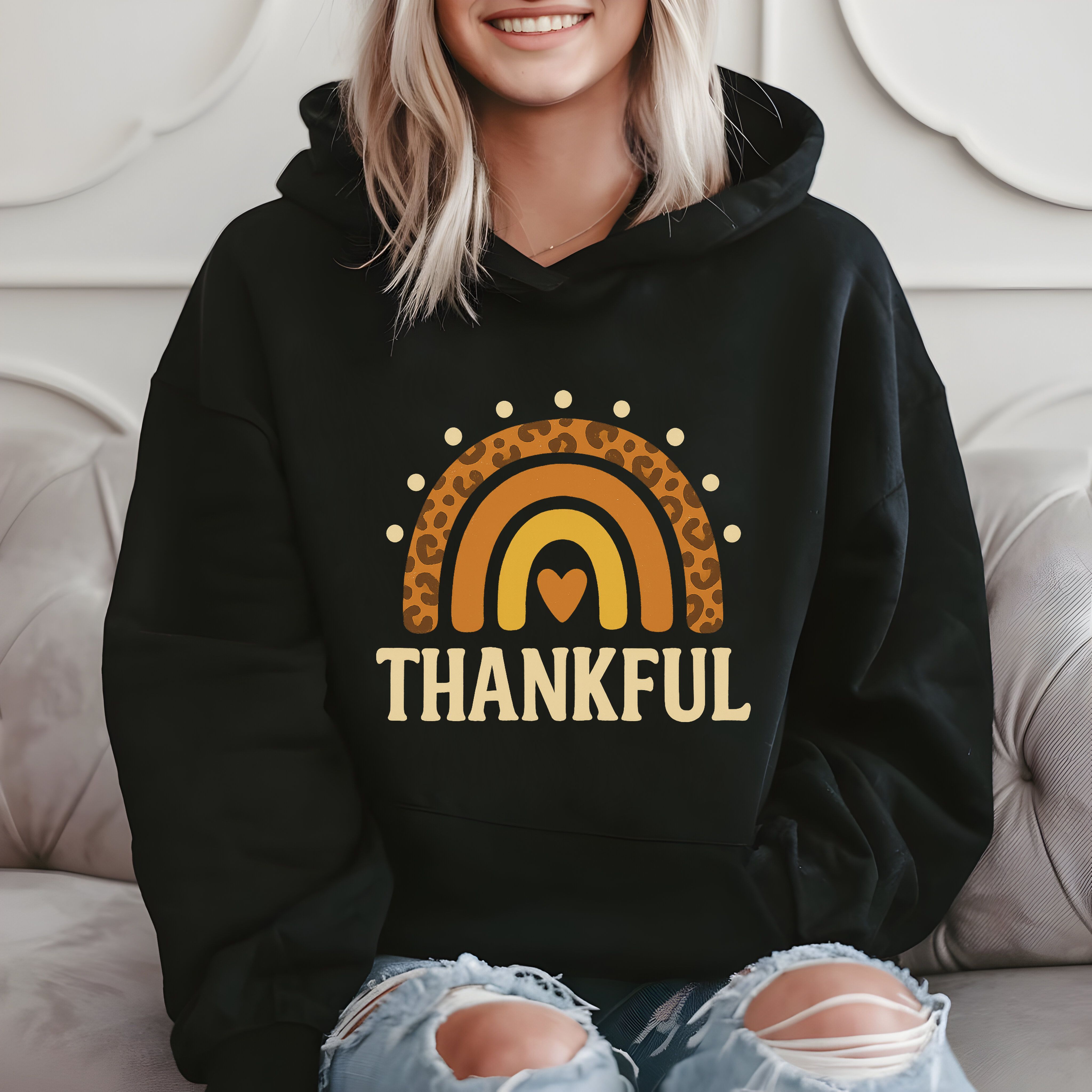 Thankful Leopard Rainbow - Cute Fall Aesthetic Hoodie product image 2