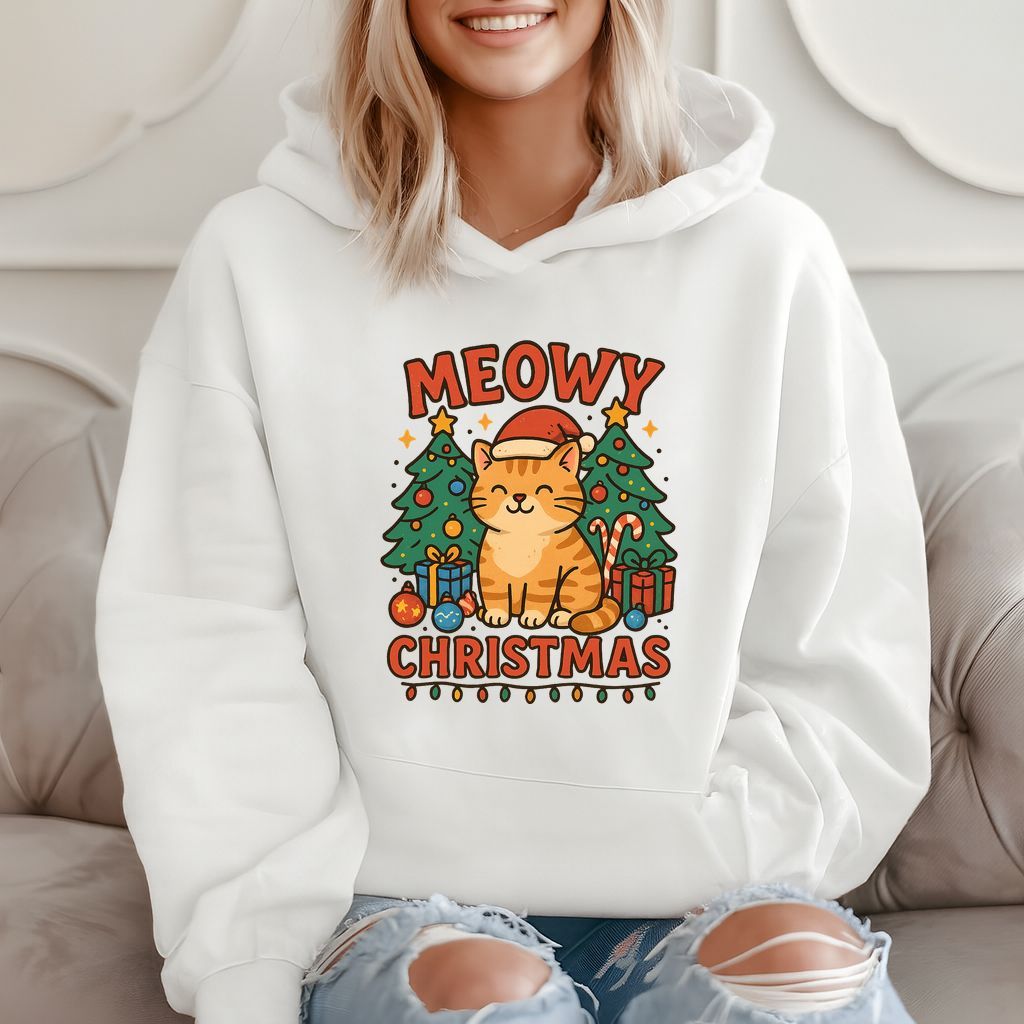 Meowy Christmas – Funny Cat Gift, Holiday Cat Lover Hoodie product image 2