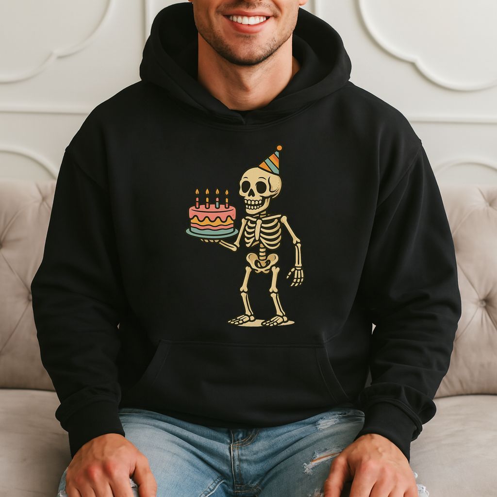Skeleton With Birthday Cake And Party Hat Funny Gift Hoodie product image 3