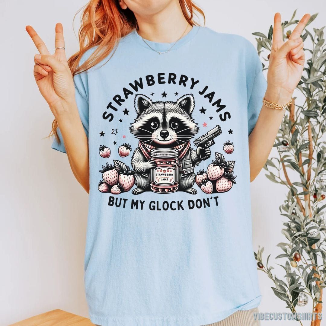 Strawberry Jams But My Glock Don't Raccoon T Shirt product image 4