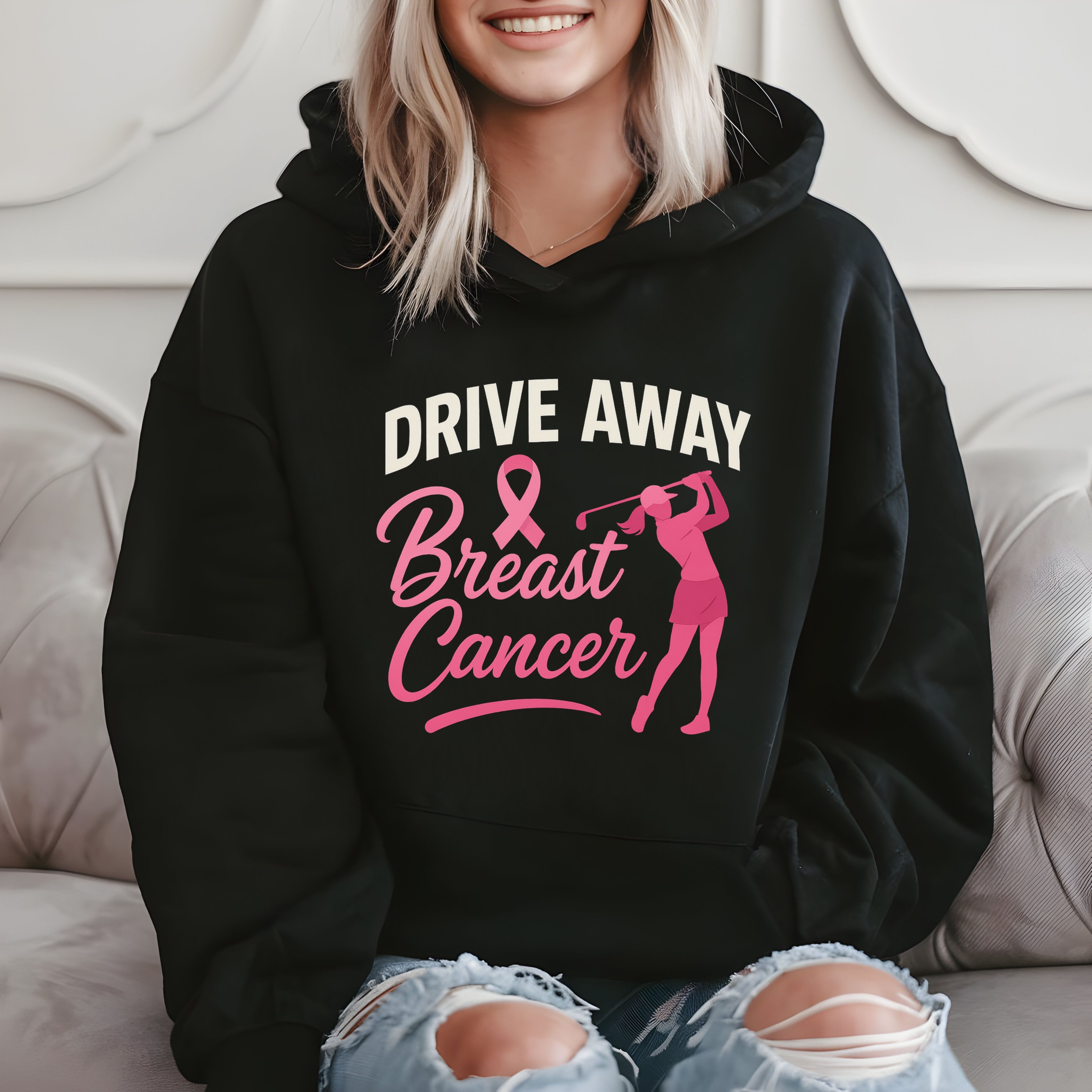 Drive Away Breast Cancer Golf Gift, Breast Cancer Awareness Hoodie product image 2