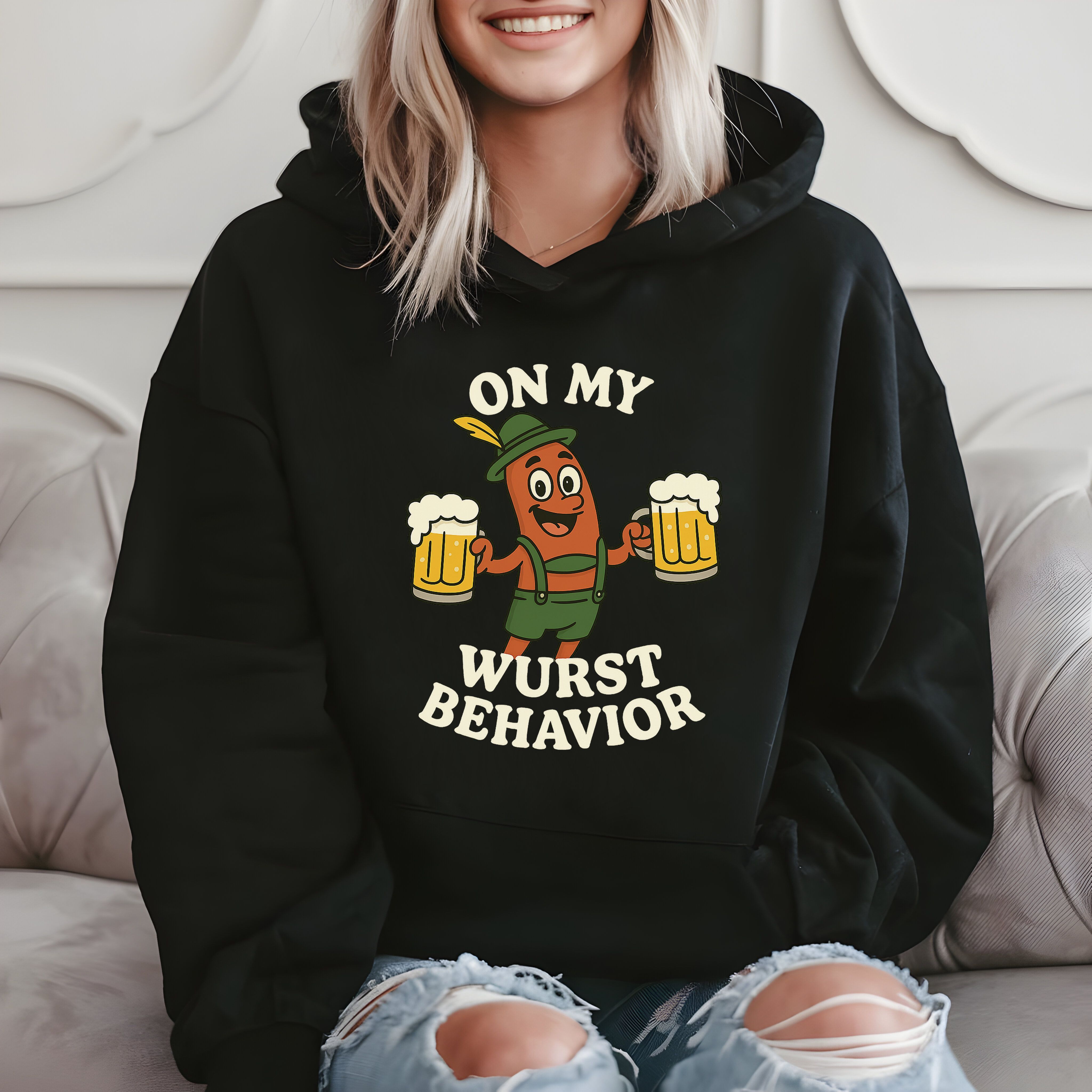 On My Wurst Behavior - Funny Oktoberfest Humor Hoodie product image 2