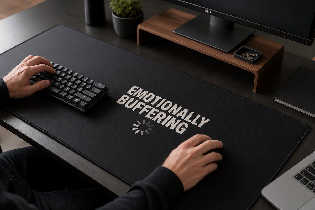 Emotionally Buffering Large Desk Mat – Gaming Mouse Pad for Office Setup, graphic art / gift product image 1