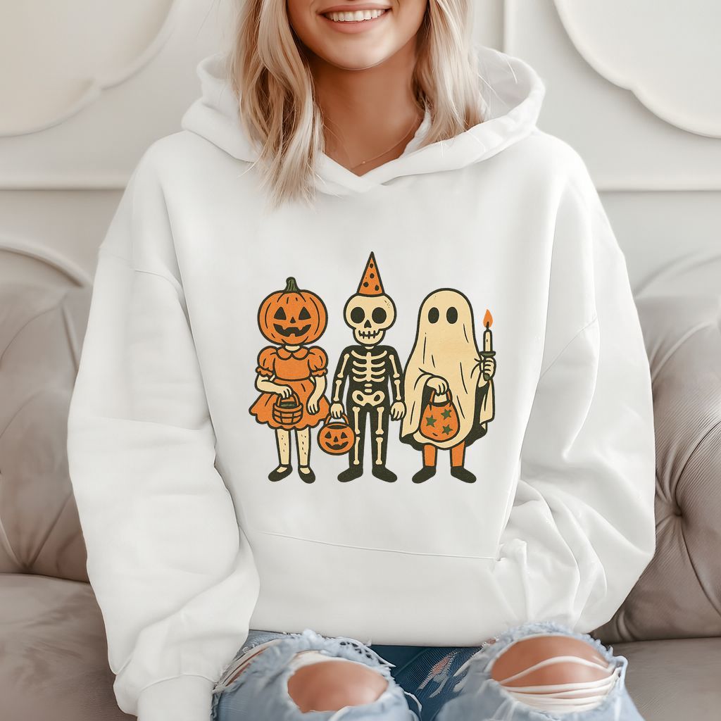 Pumpkin, Skeleton, And Ghost Squad Halloween Costume Hoodie product image 2