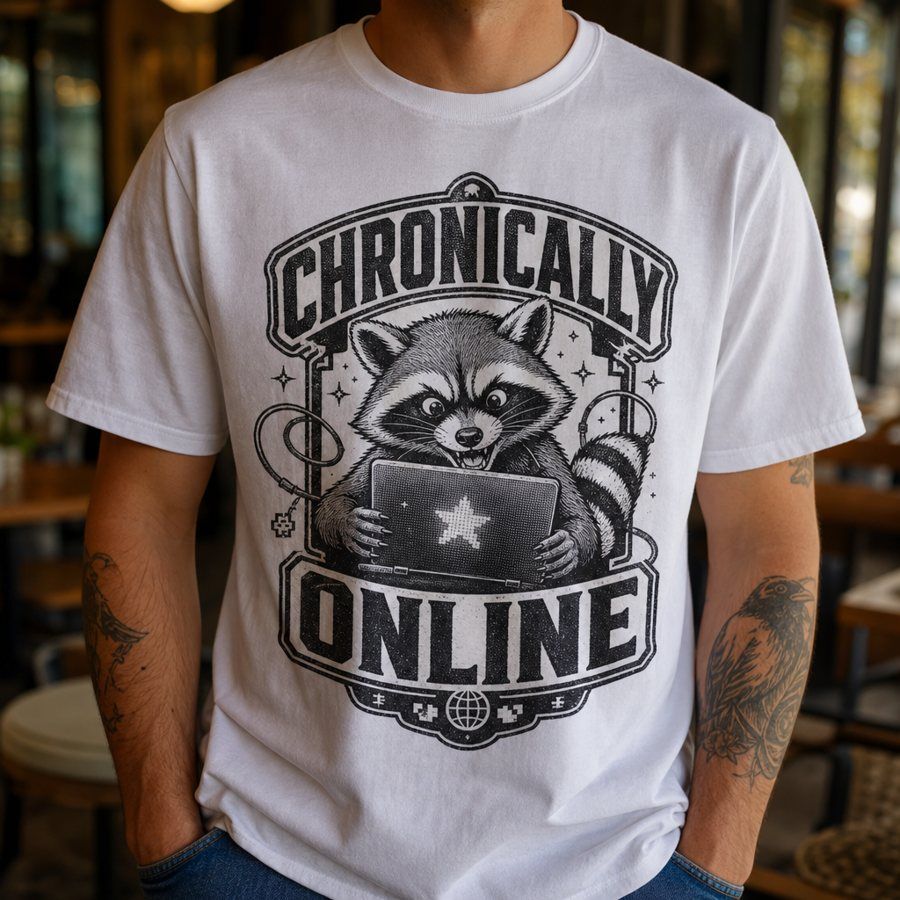 Chronically Online Raccoon Vintage Graphic Tee product image 2