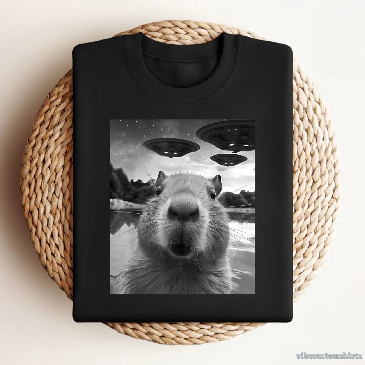 Capybara Selfie with UFOs Funny Shirt product image 1