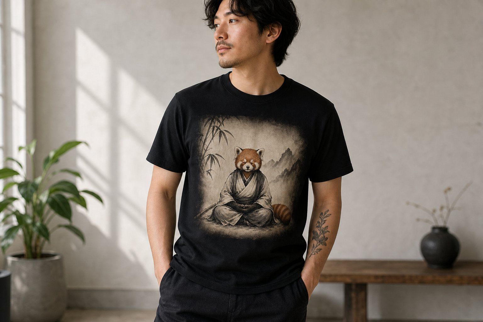 Red Panda Monk Sumi Ink T-Shirt product image 1