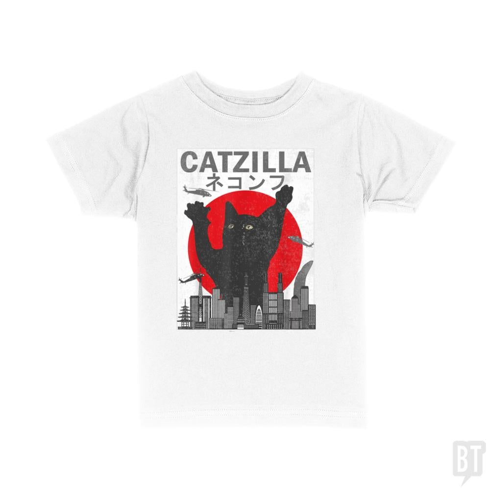 Vintage Catzilla Japanese Sunset Kids Shirt - tshirt product image 1