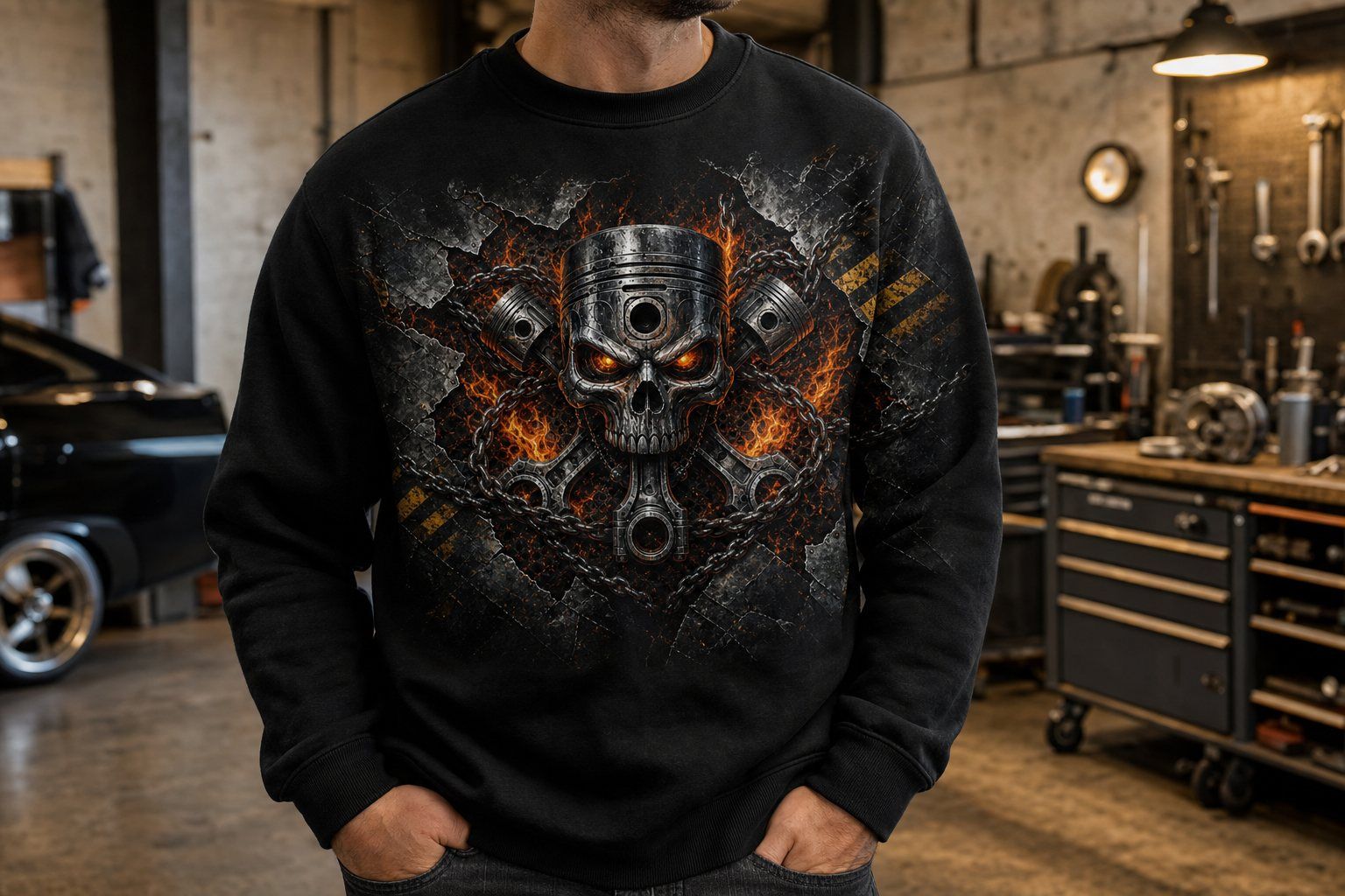 Mechanic Piston Skull Sweatshirt product image 1