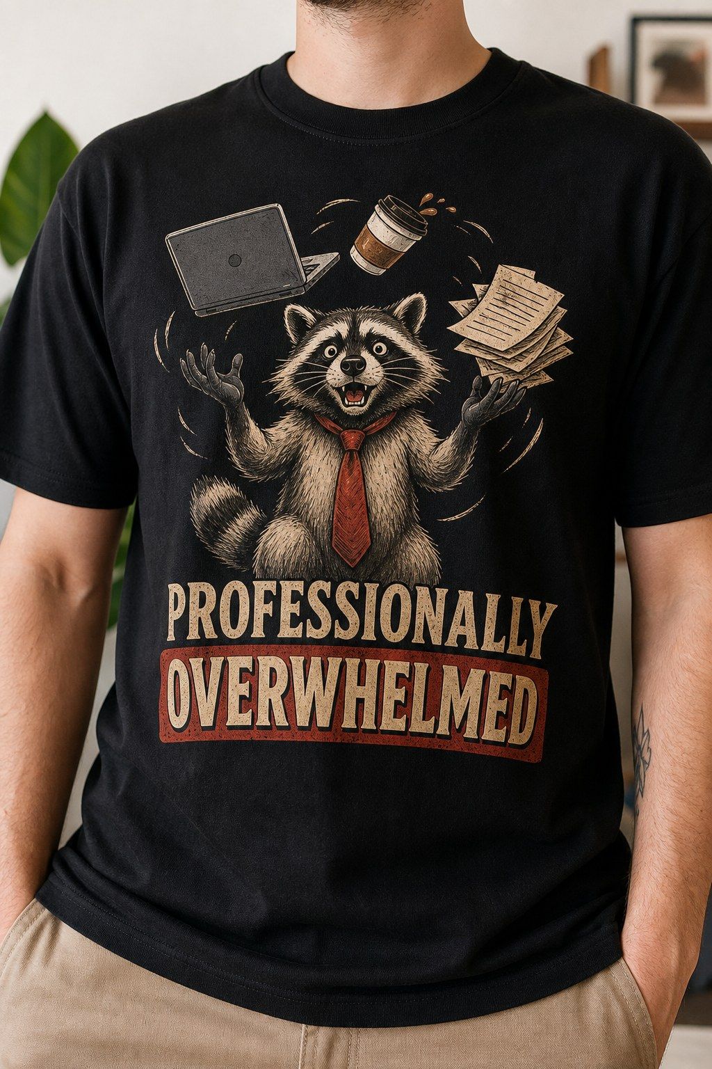 Professionally Overwhelmed Raccoon Vintage Graphic Tee product image 1