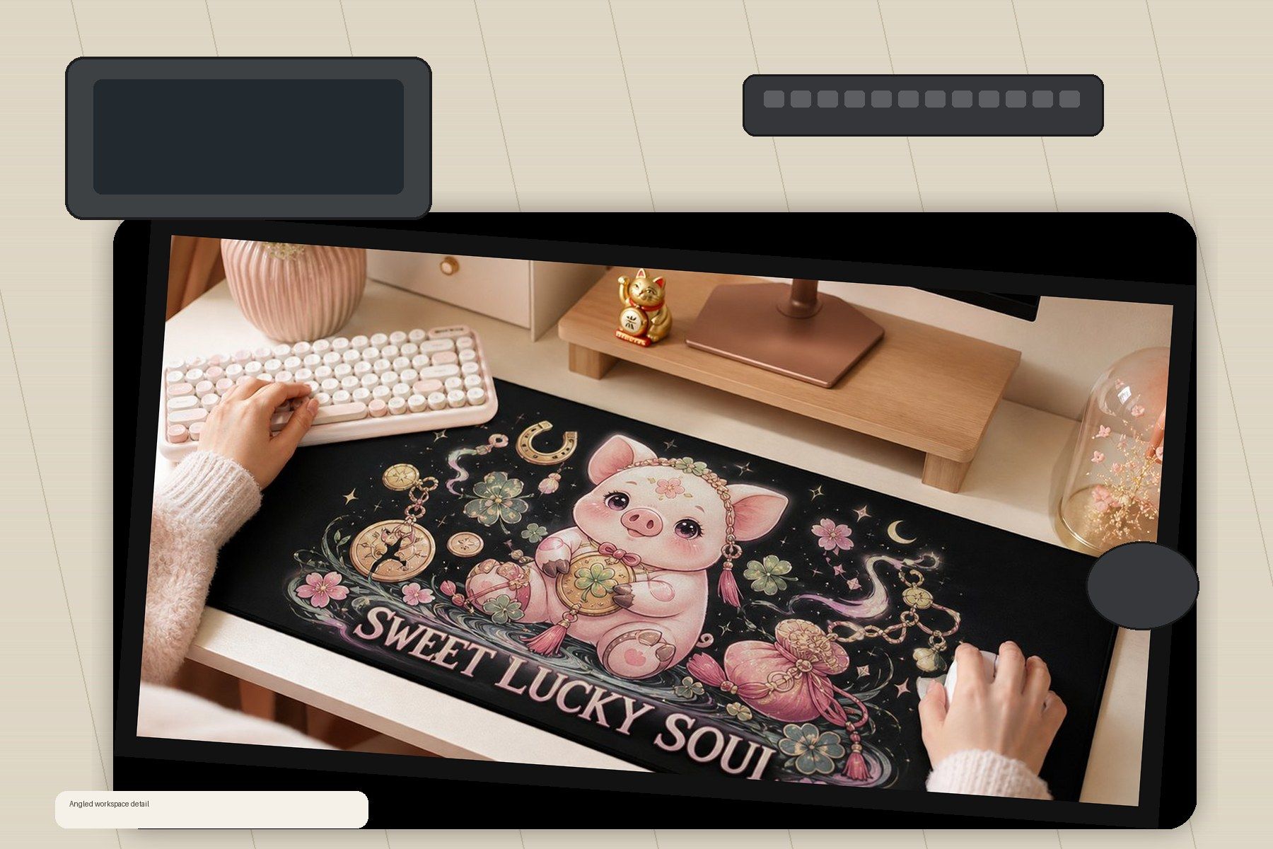 Pig Sweet Lucky Soul Large Desk Mat – Gaming Mouse Pad for Office Setup, graphic art / gift product image 2