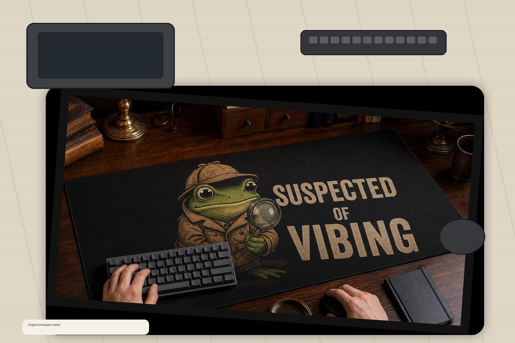 Frog Detective Suspected Of Vibing Large Desk Mat – Gaming Mouse Pad for Office Setup, frog lover gift / funny animal product image 2
