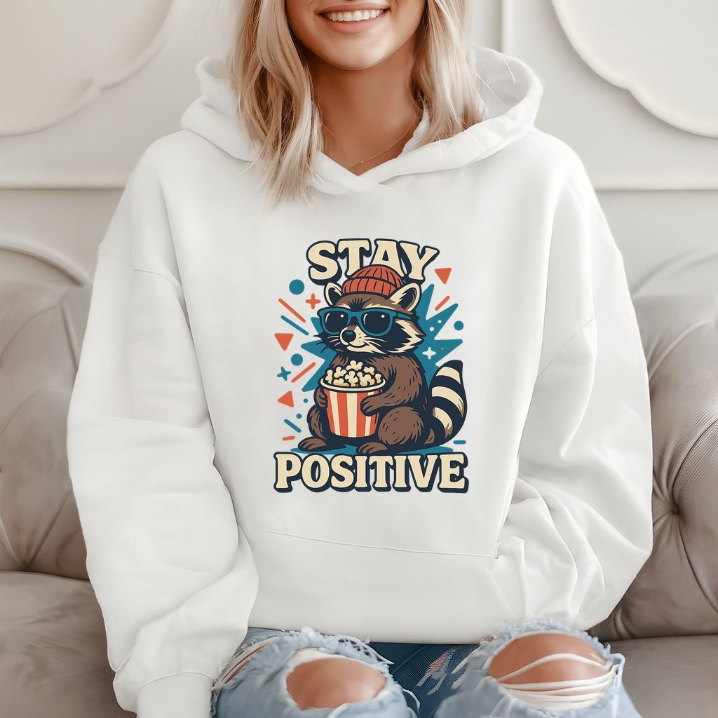 Stay Positive Funny Raccoon Popcorn Hoodie product image 2