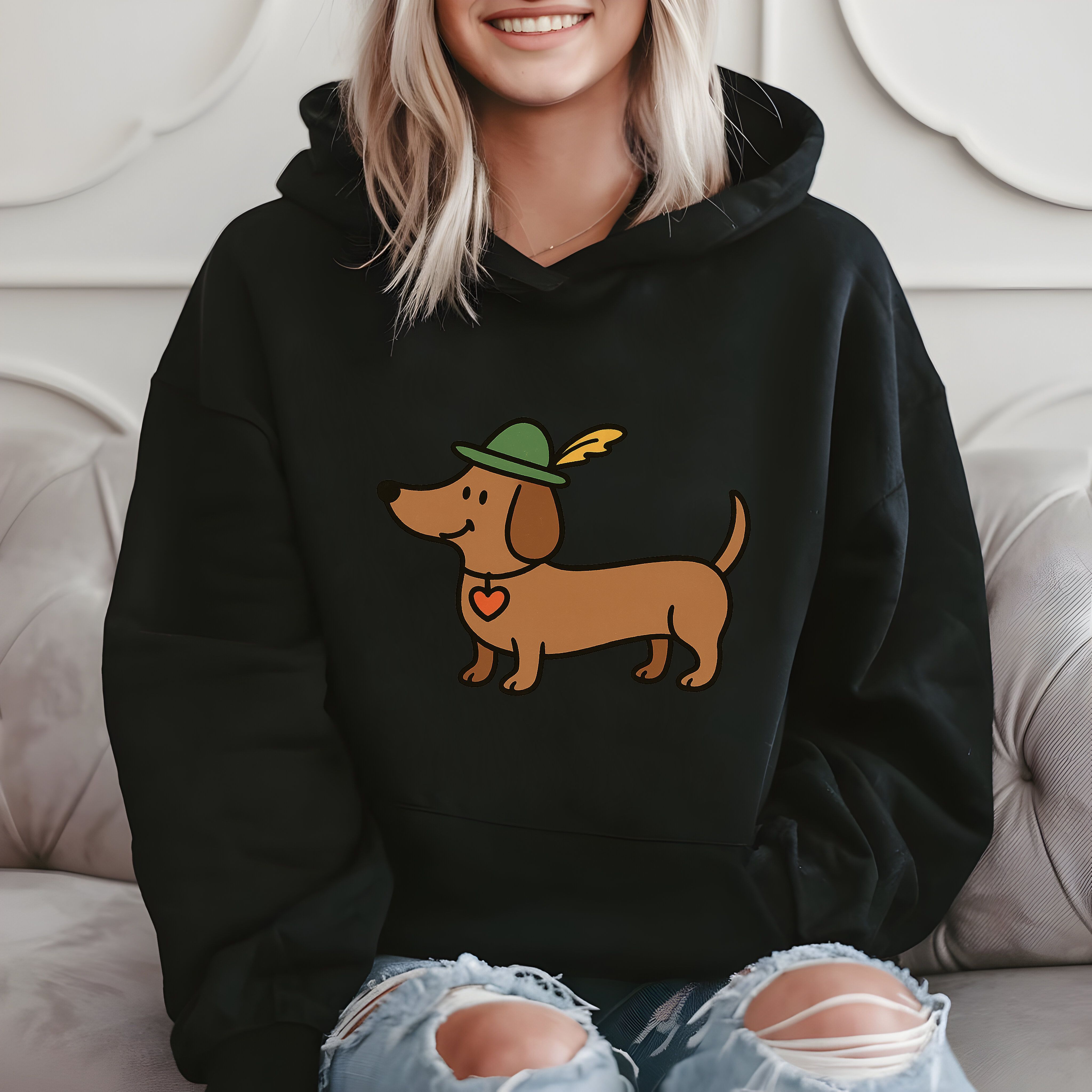 Cute Dachshund With Feather Hat - Funny Dog Lover Hoodie product image 2