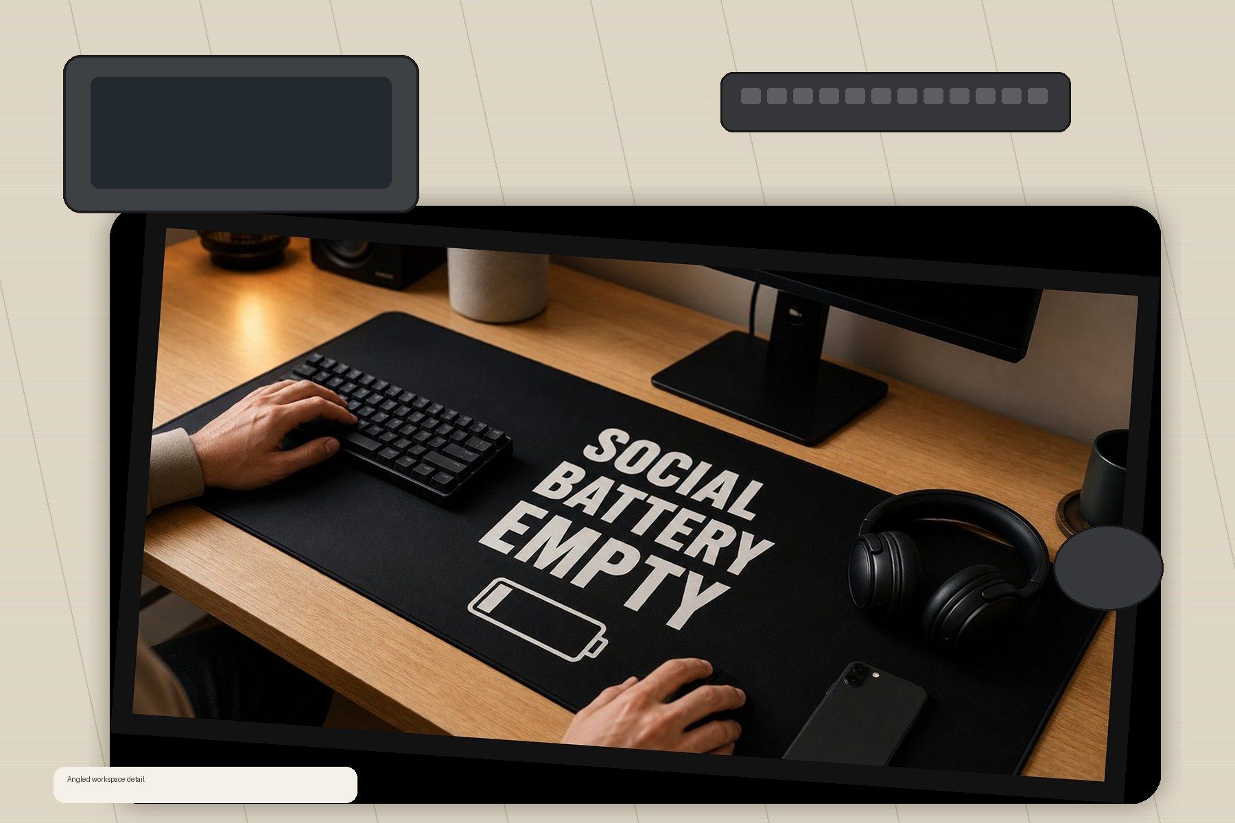 Social Battery Empty Large Desk Mat – Gaming Mouse Pad for Office Setup, graphic art / gift product image 2