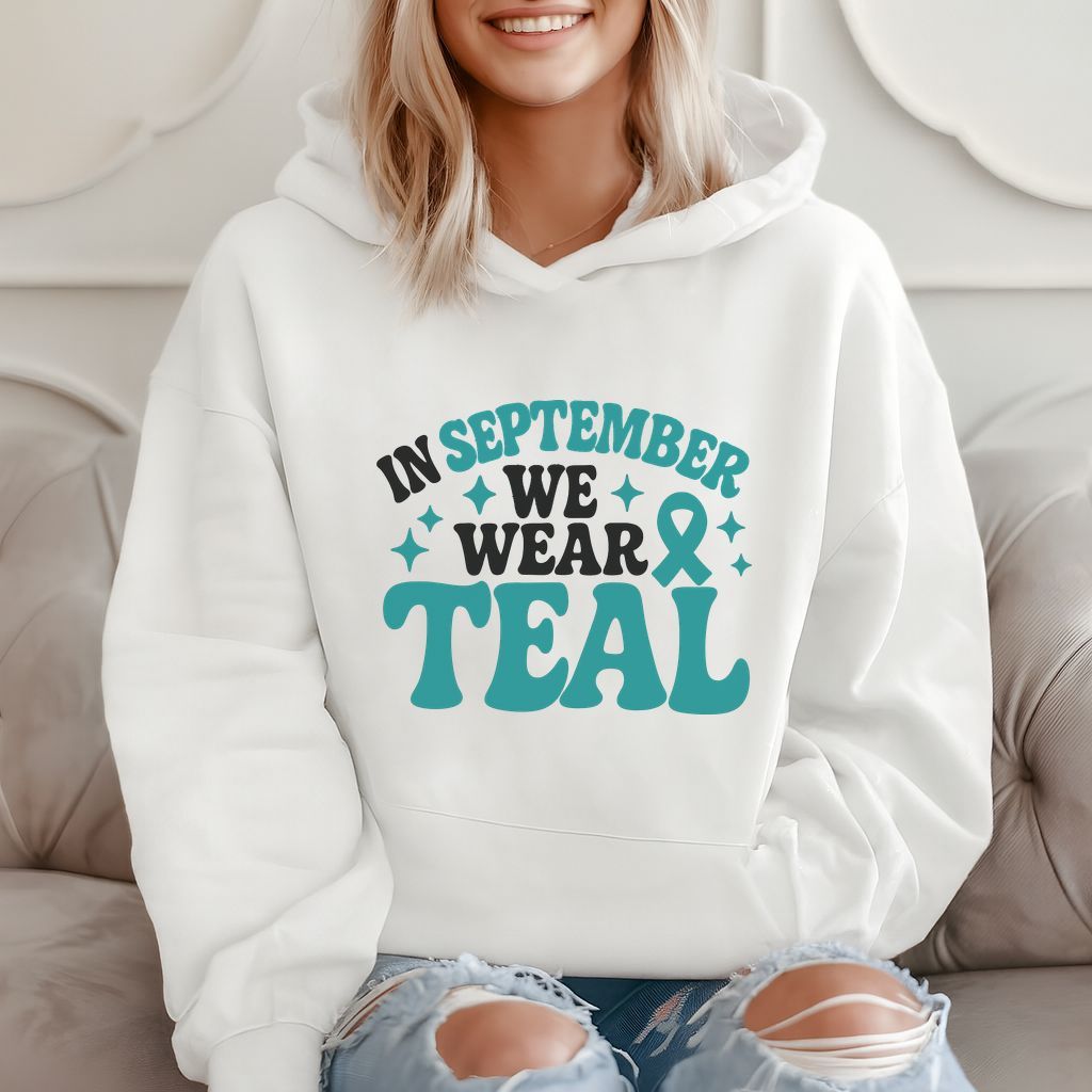In September We Wear Teal Ovarian Cancer Awareness Gift Hoodie product image 2