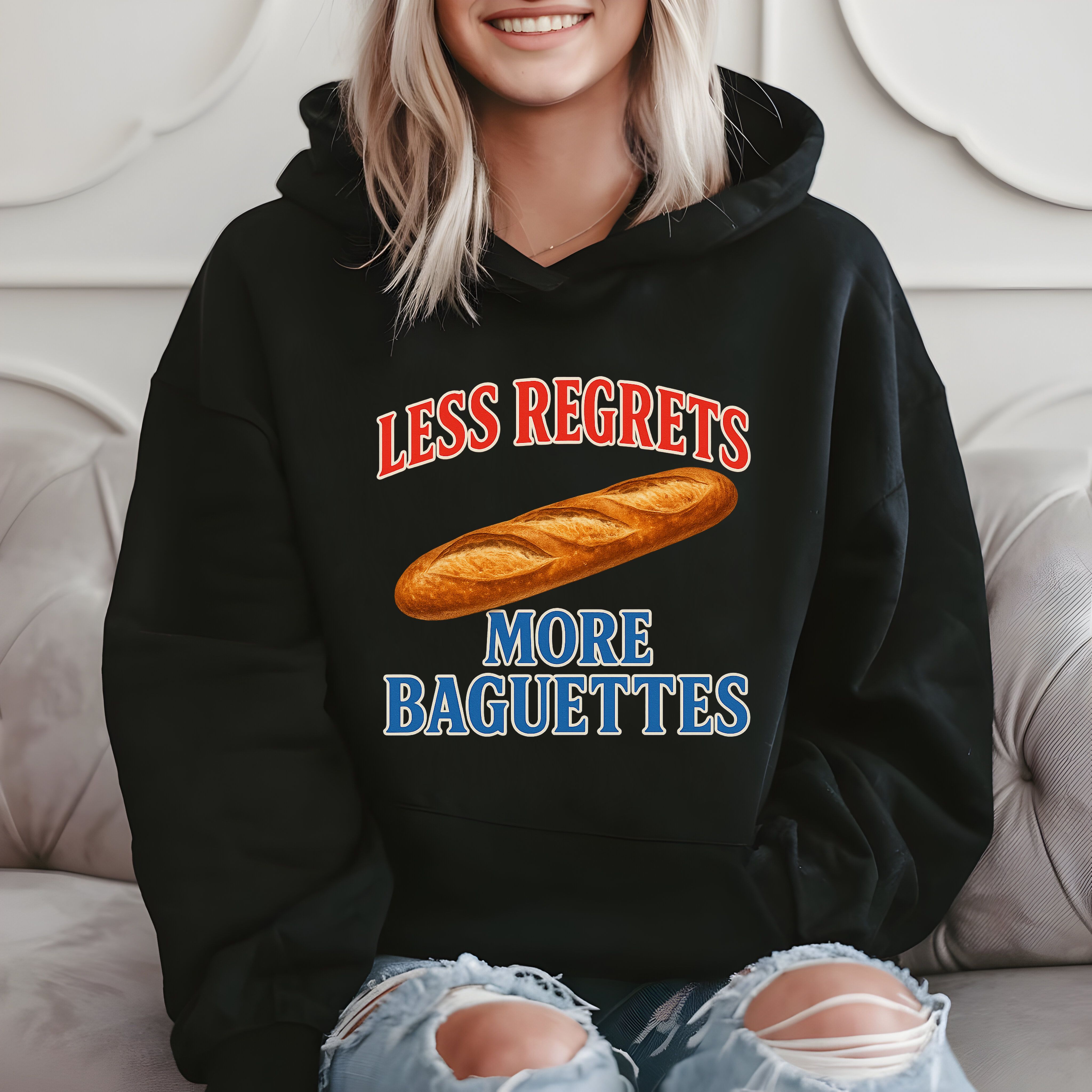 Less Regrets More Baguettes - Funny French Quote Hoodie product image 2