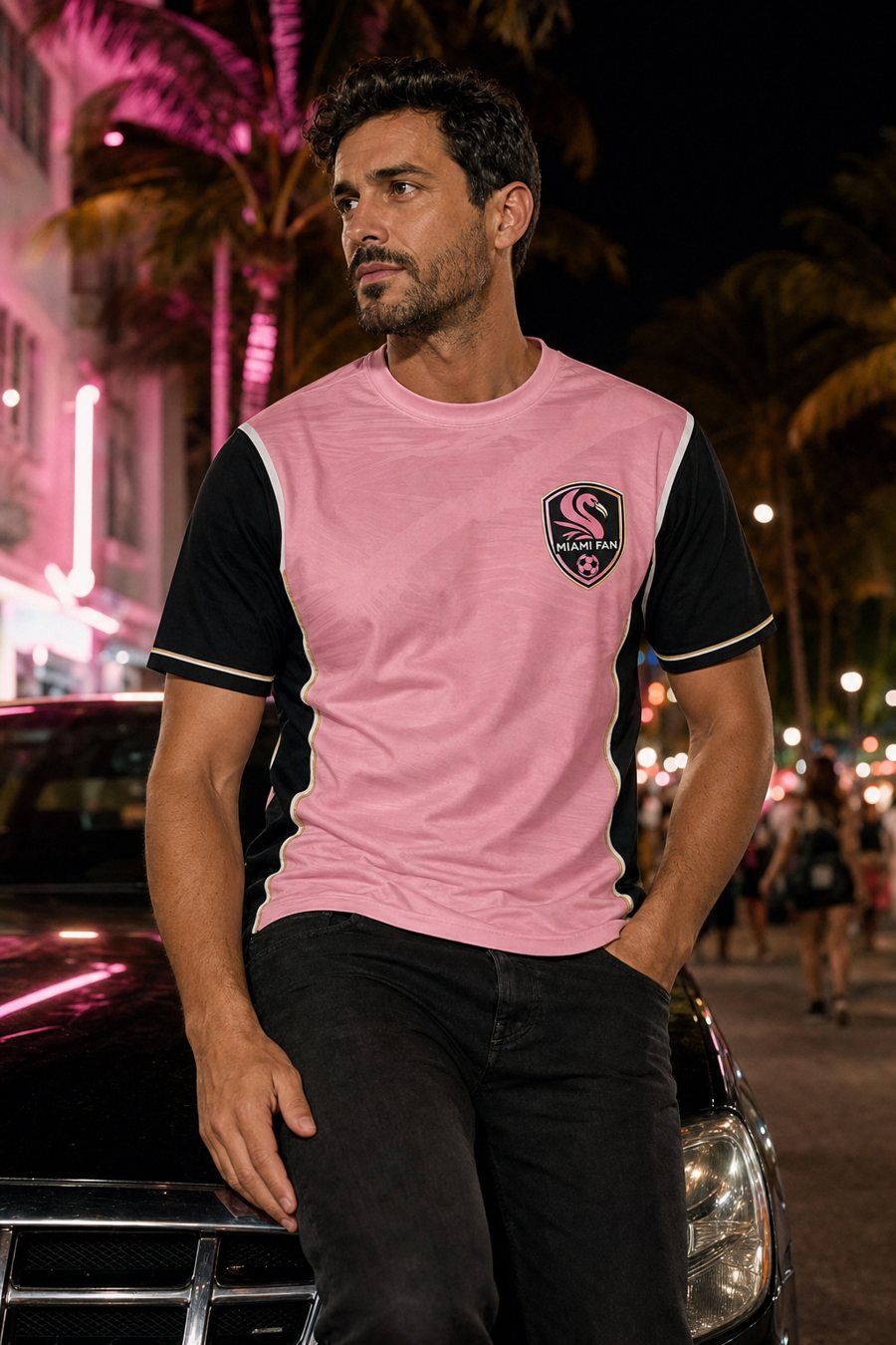 Miami Fan Pink Black Football T-Shirt product image 1