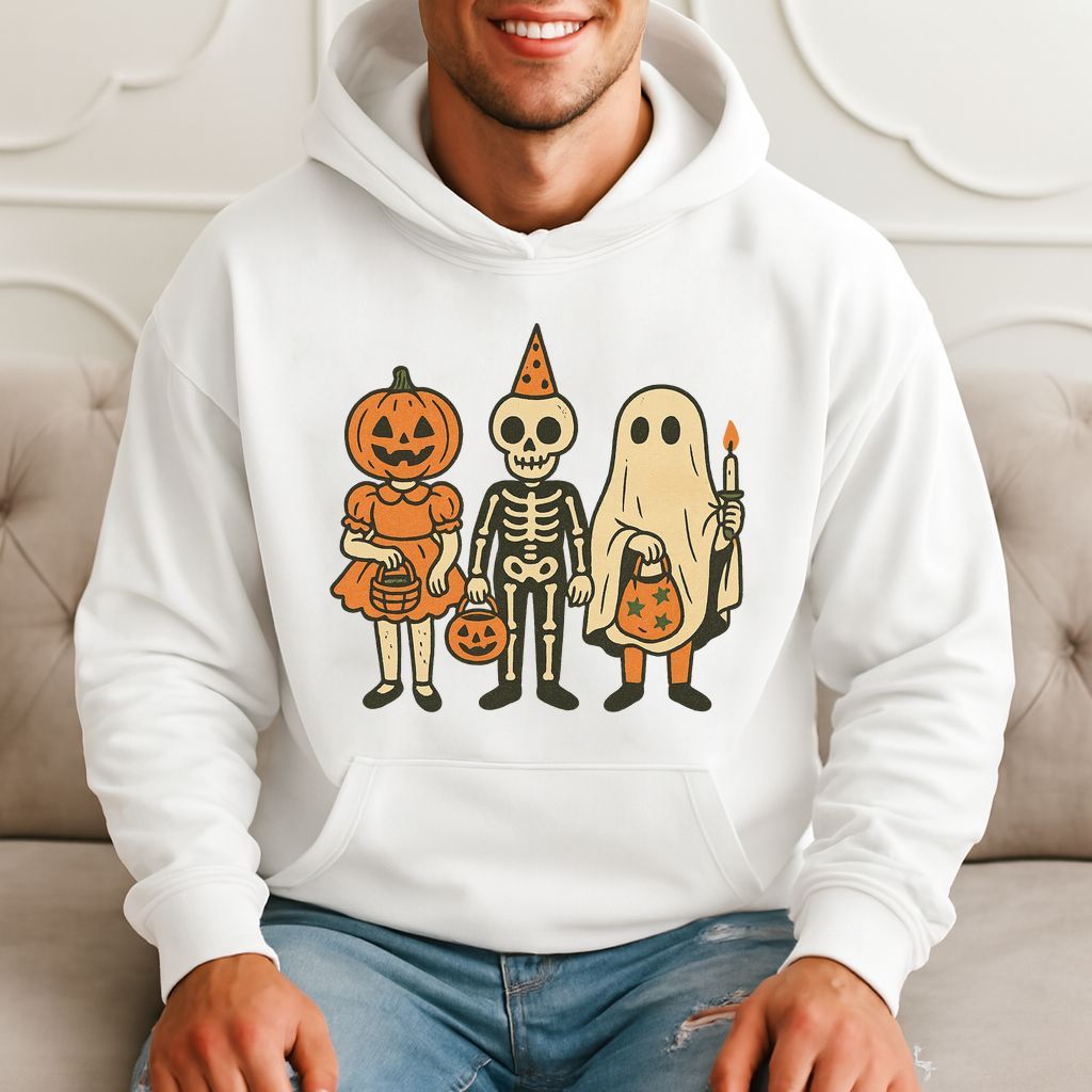 Pumpkin, Skeleton, And Ghost Squad Halloween Costume Hoodie product image 3