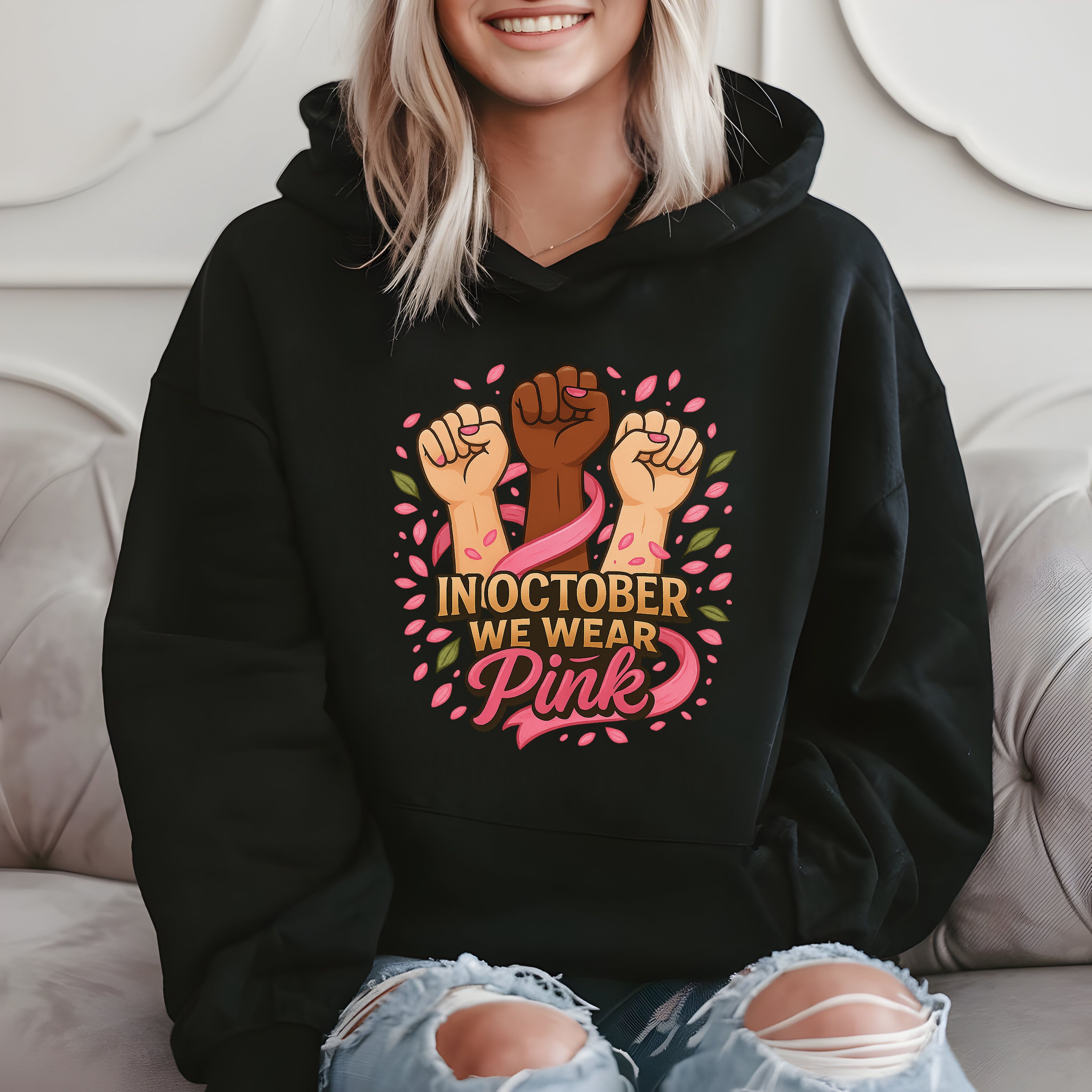 In October We Wear Pink Breast Cancer Awareness, Empowerment, Hoodie product image 2
