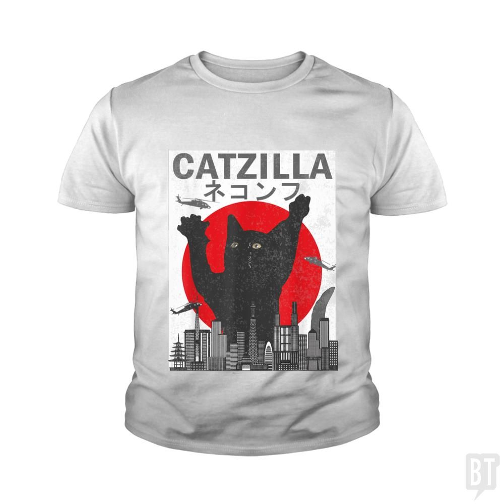 Vintage Catzilla Japanese Sunset Kids Shirt - tshirt product image 3