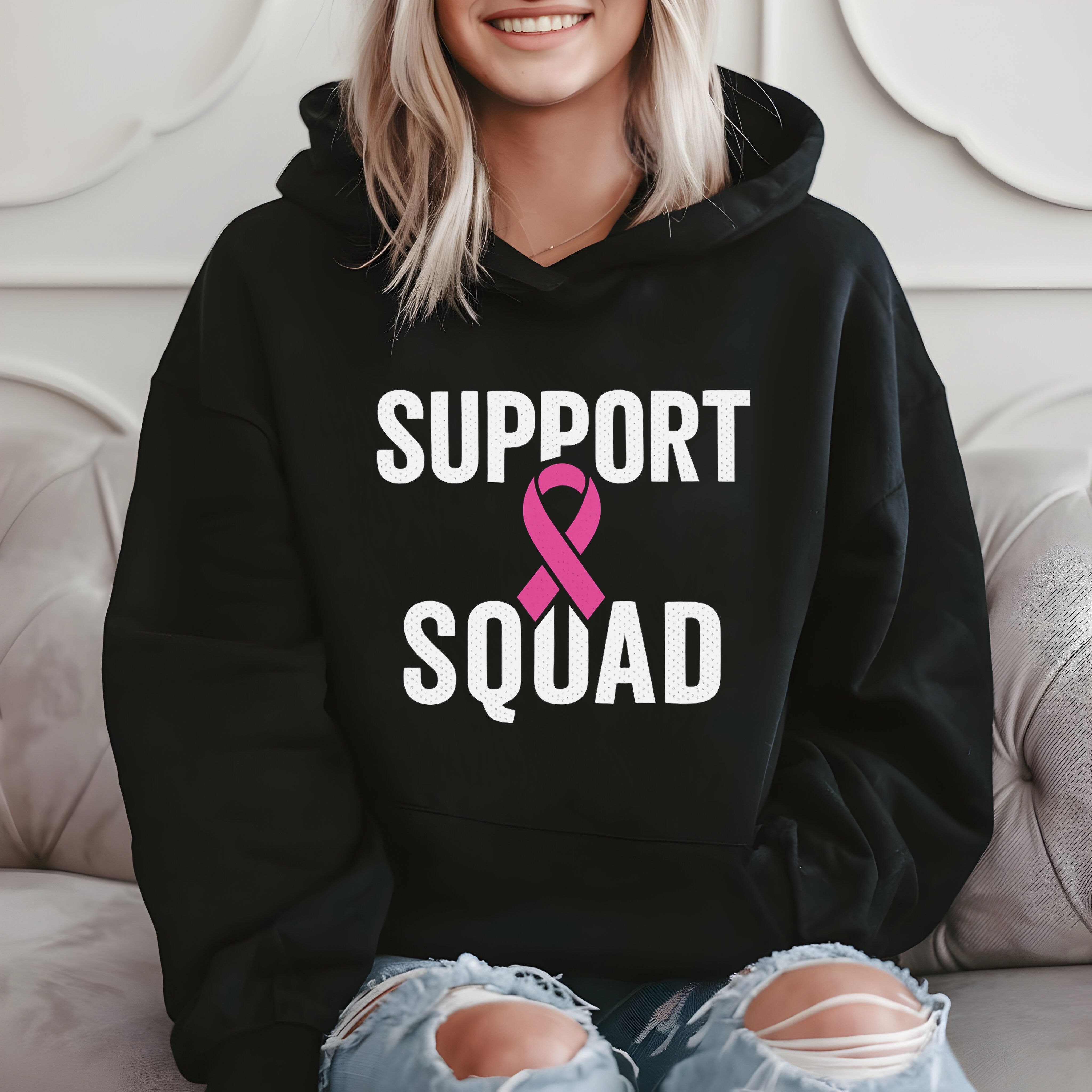 Support Squad Breast Cancer Awareness Gift, Pink Ribbon Hoodie product image 2