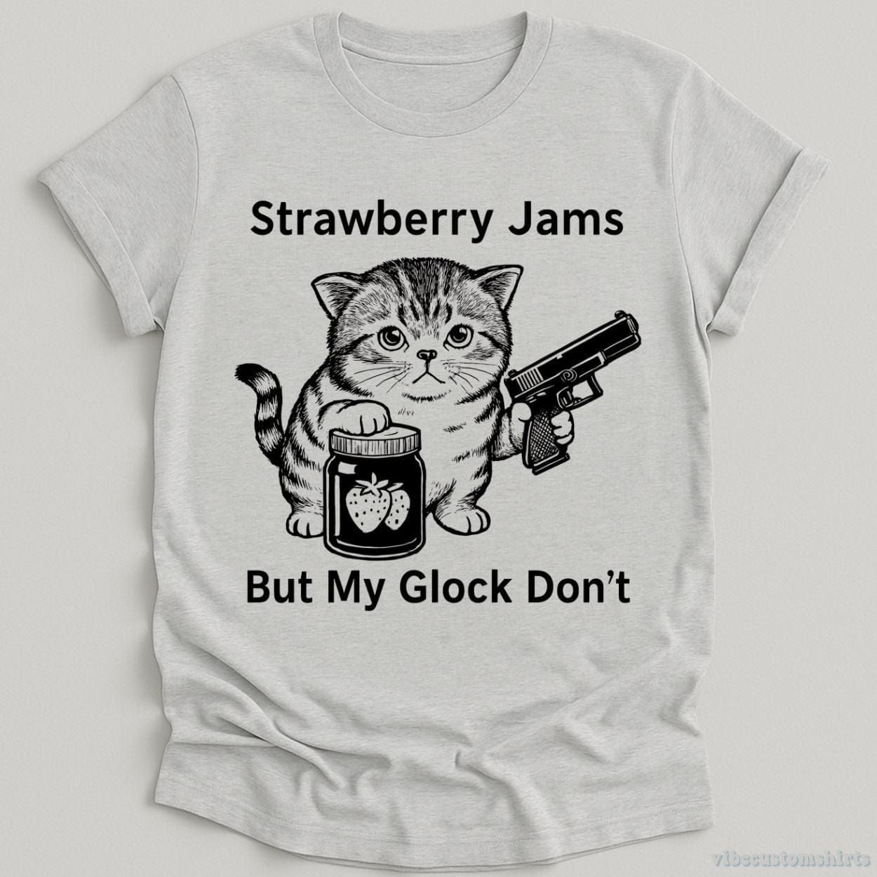 Strawberry Jams But My Glock Don't Funny Cat T-Shirt product image 3