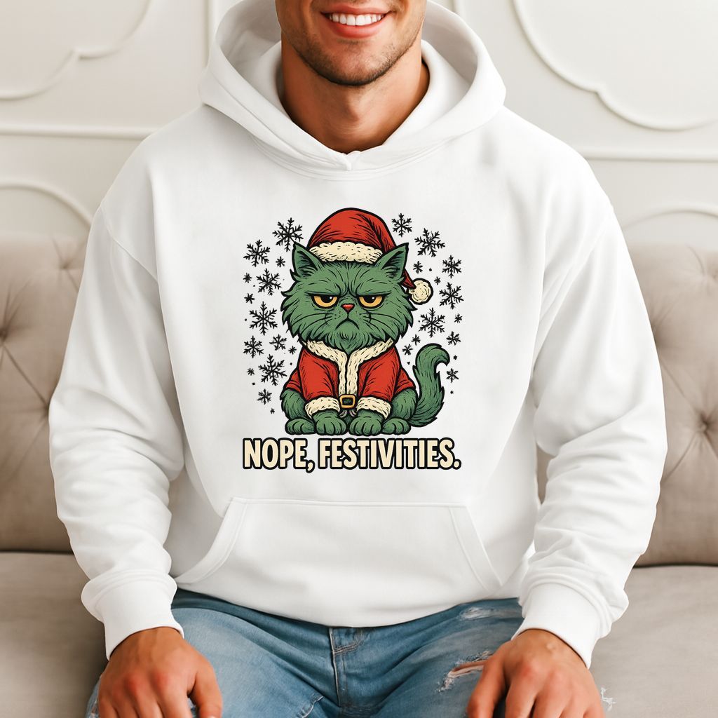 Nope, Festivities. Grumpy Christmas Cat Gift, Funny Holiday Humor Hoodie product image 3