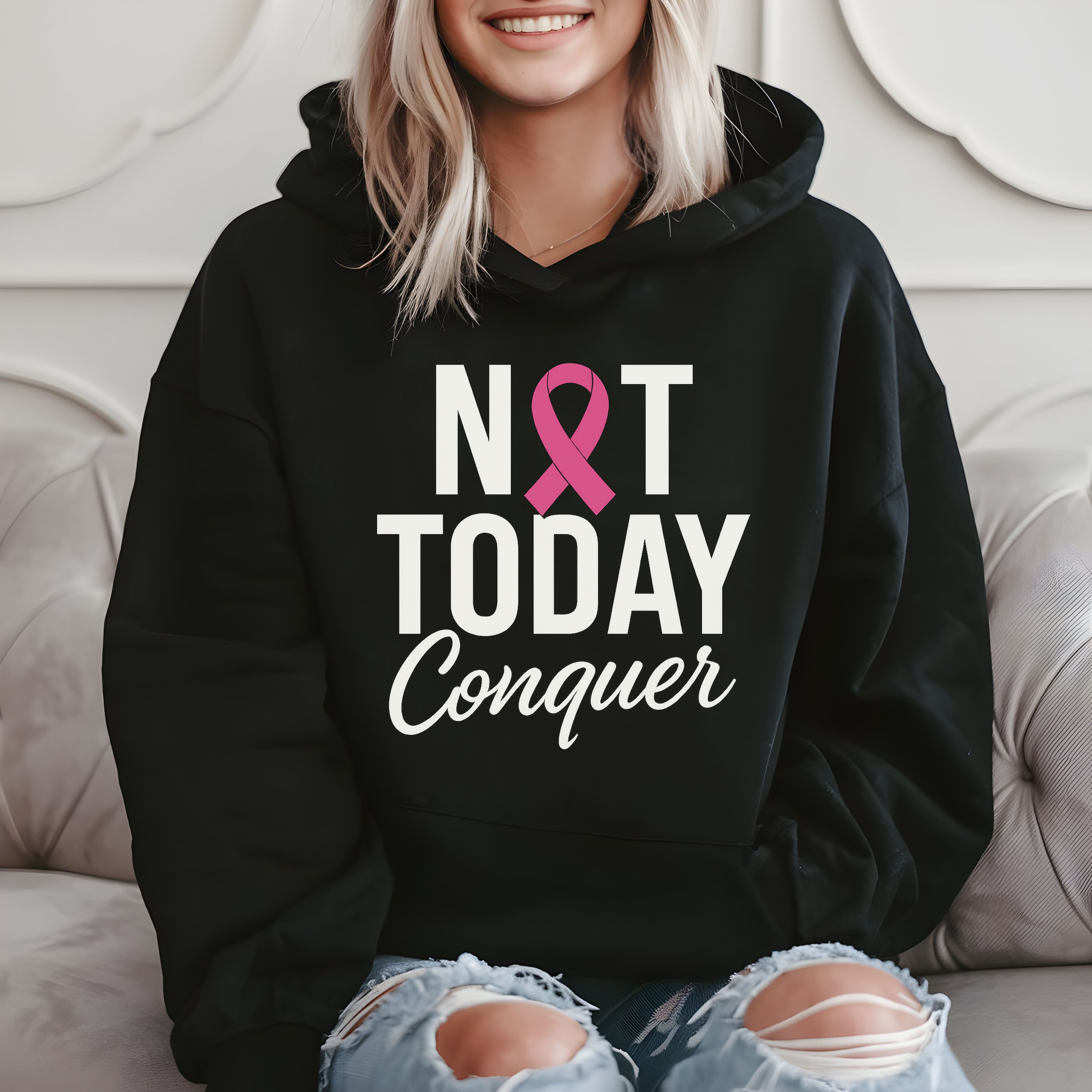 Not Today Conquer - Cancer Awareness Gift, Motivational Apparel Hoodie product image 2