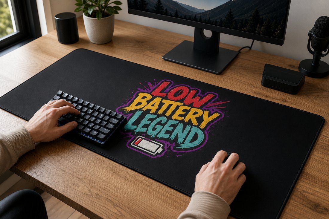 Low Battery Legend Large Desk Mat – Gaming Mouse Pad for Office Setup, graphic art / gift product image 1
