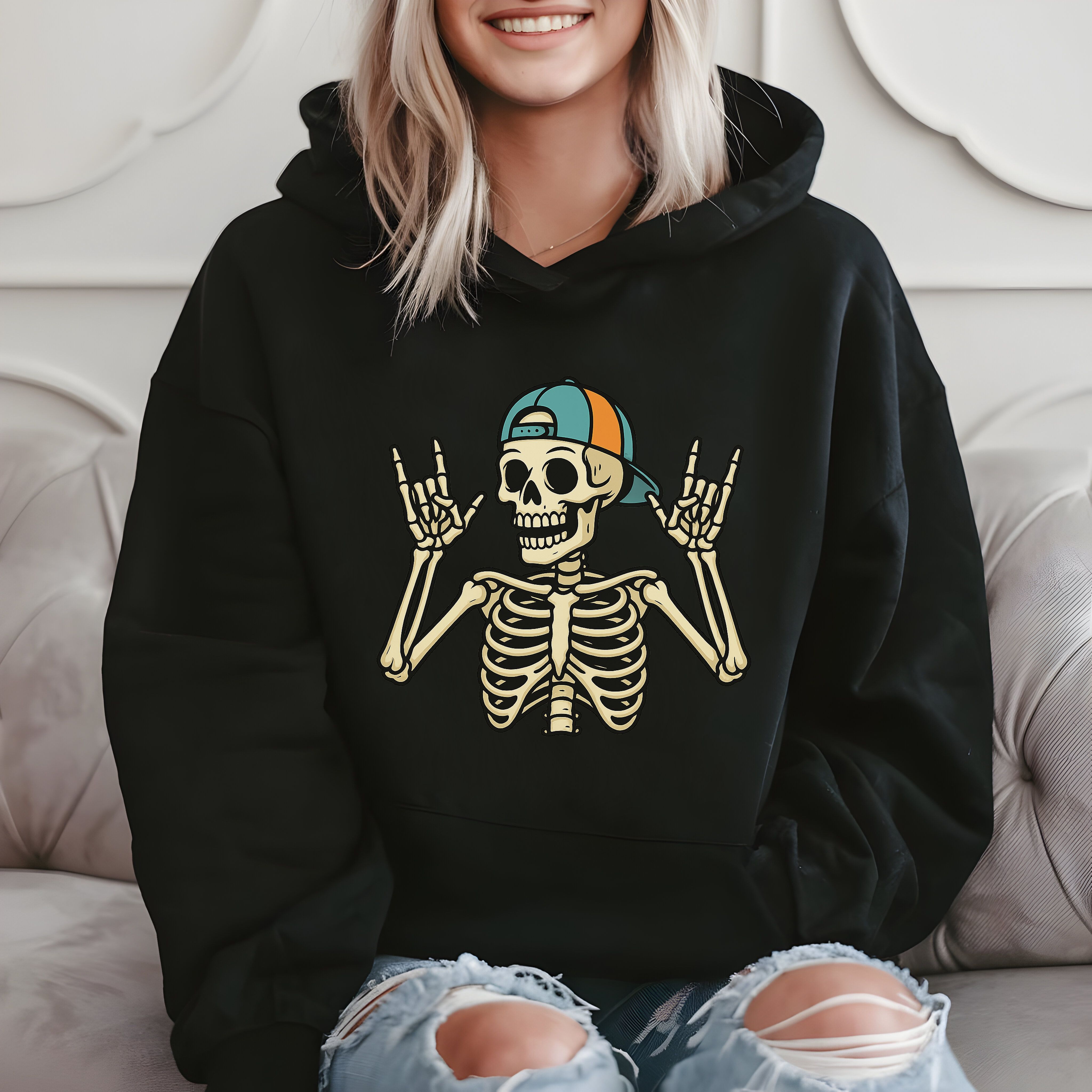 Skeleton Rock On - Funny Halloween Vibe Hoodie product image 2