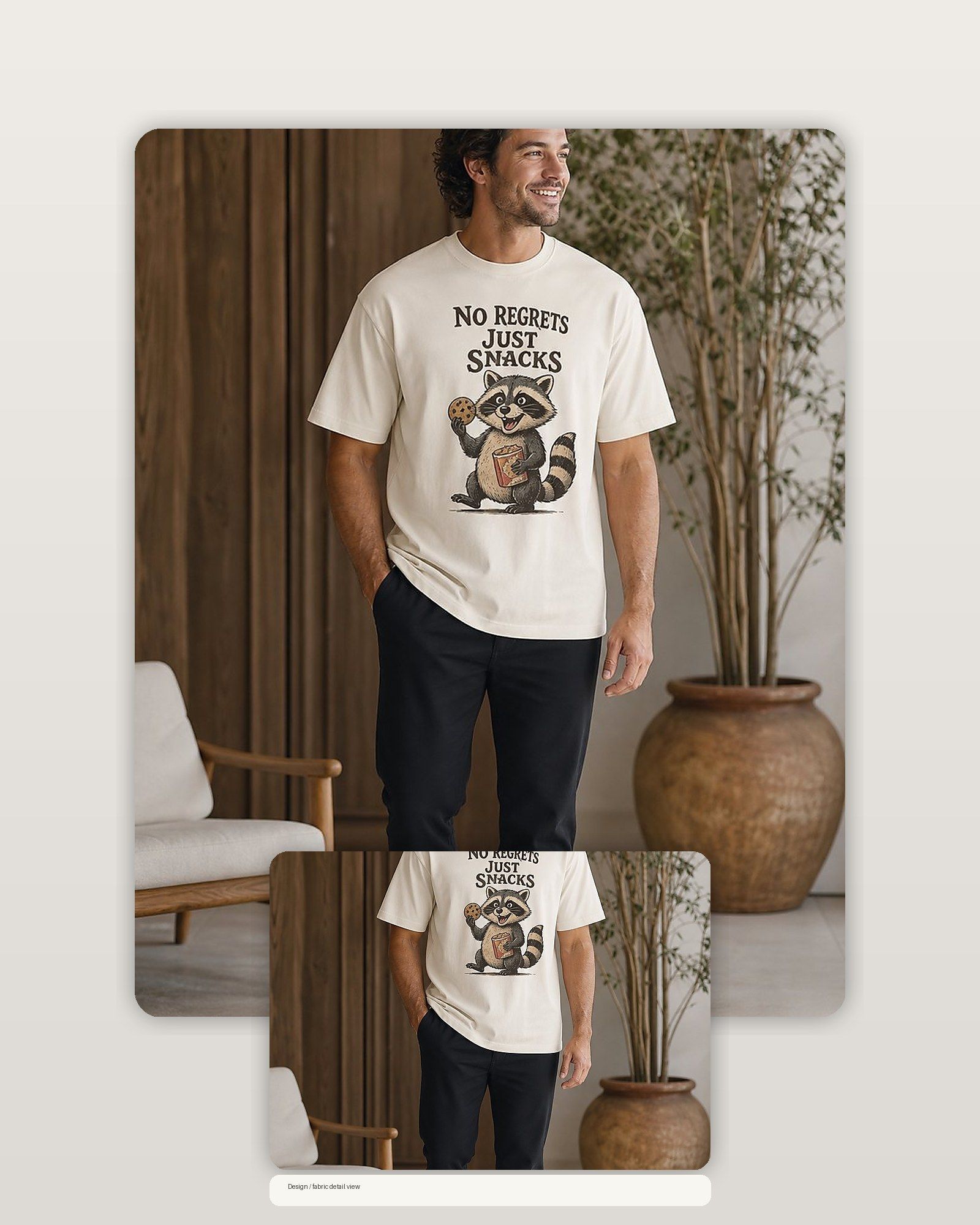 No Regrets Just Snacks Raccoon Premium Boxy Tee – Graphic Streetwear T-Shirt for Everyday Outfits, graphic art / gift product image 2