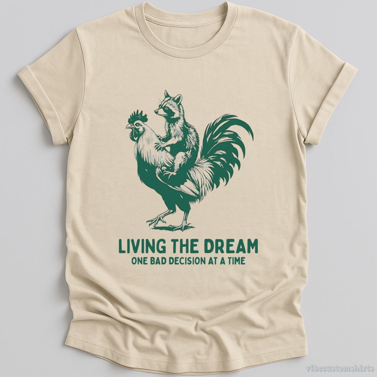 Living The Dream One Bad Decision At A Time Rooster And Raccoon Shirt product image 5