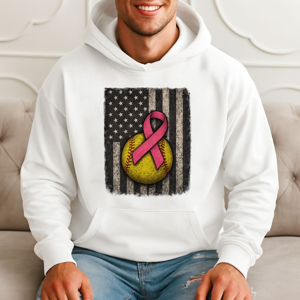 Support The Fighters With This Pink Ribbon Softball American Flag Hoodie product image 3