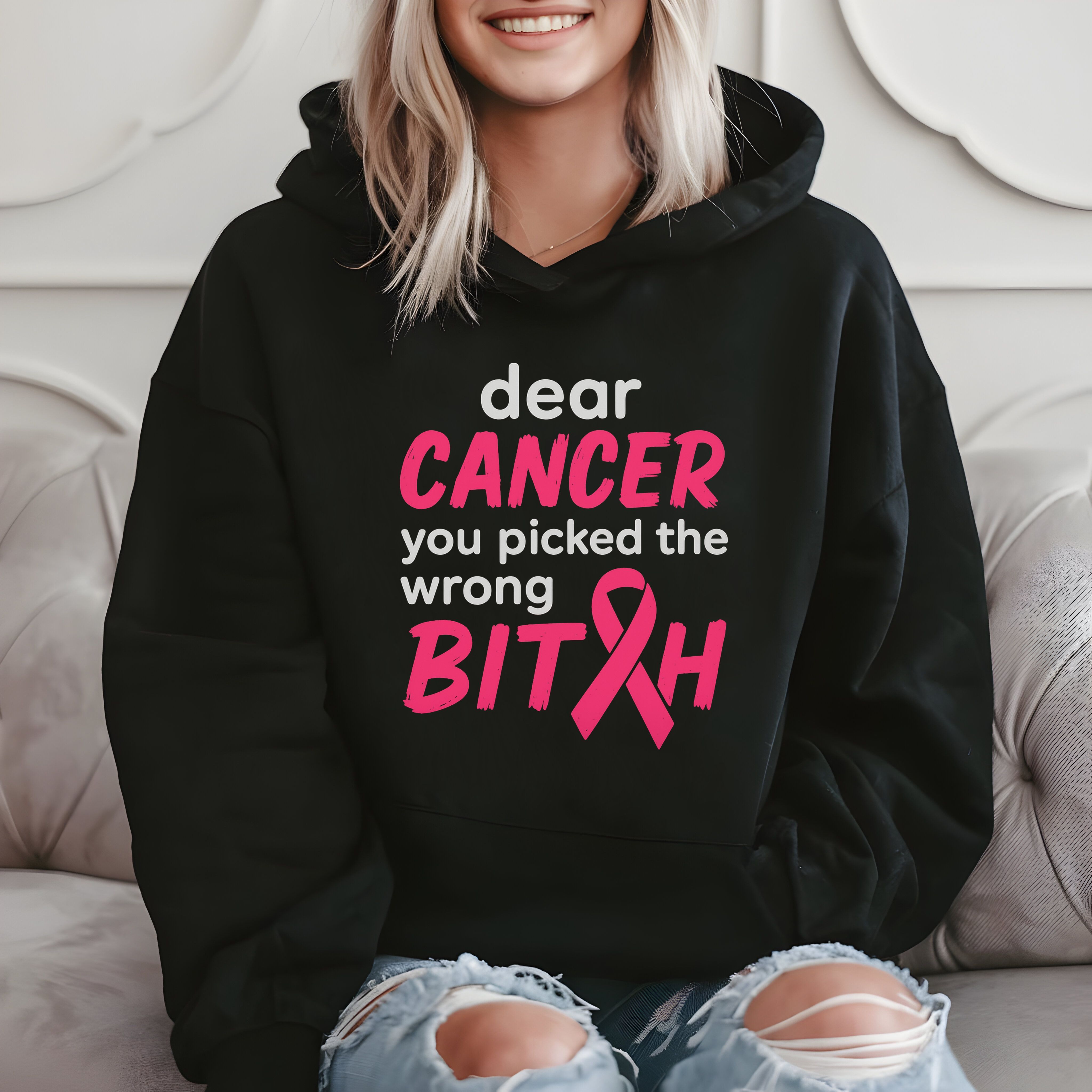 Dear Cancer You Picked The Wrong Bitch - Funny Support Hoodie product image 2