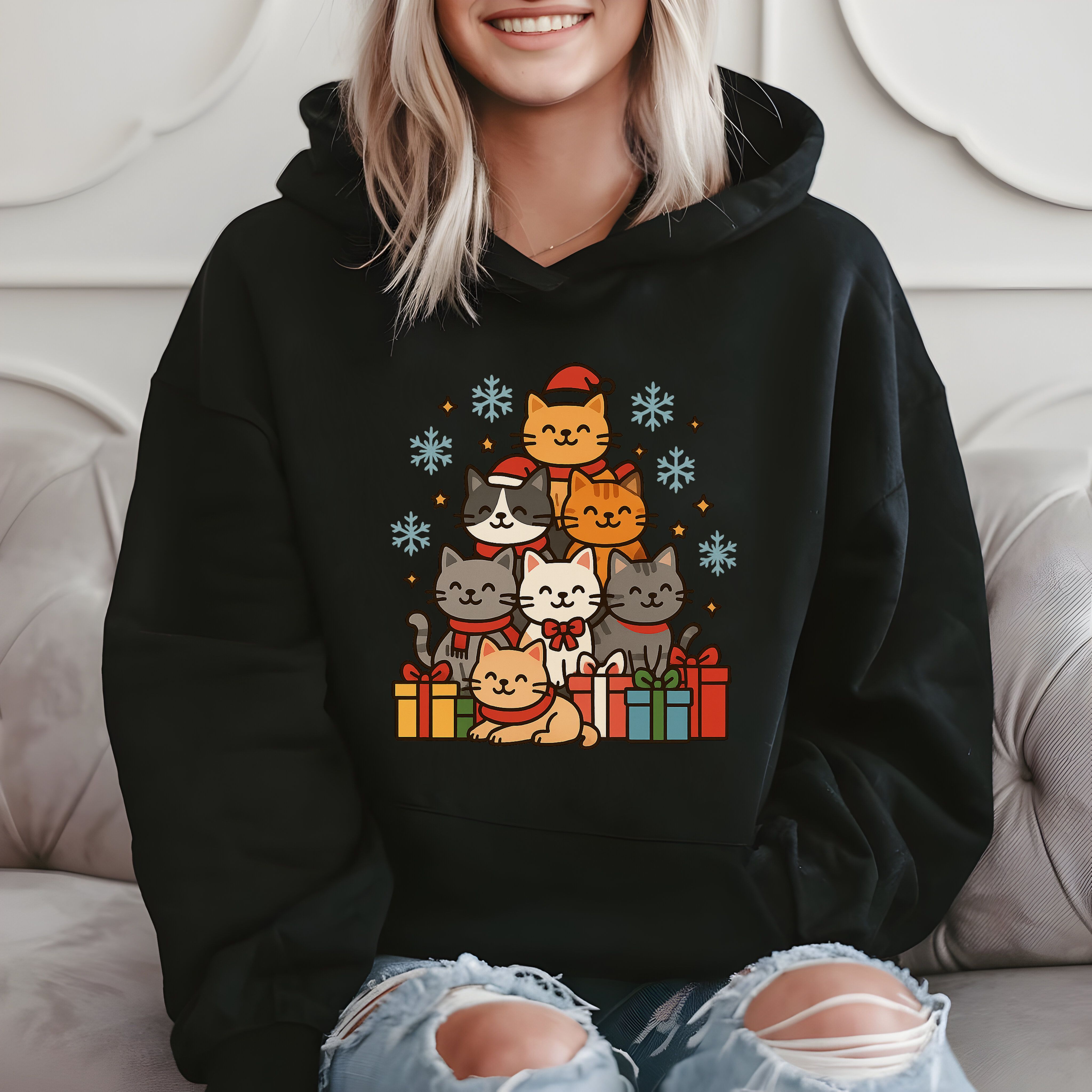 Christmas Cats Cute Holiday - Funny Cat Lovers Hoodie product image 2