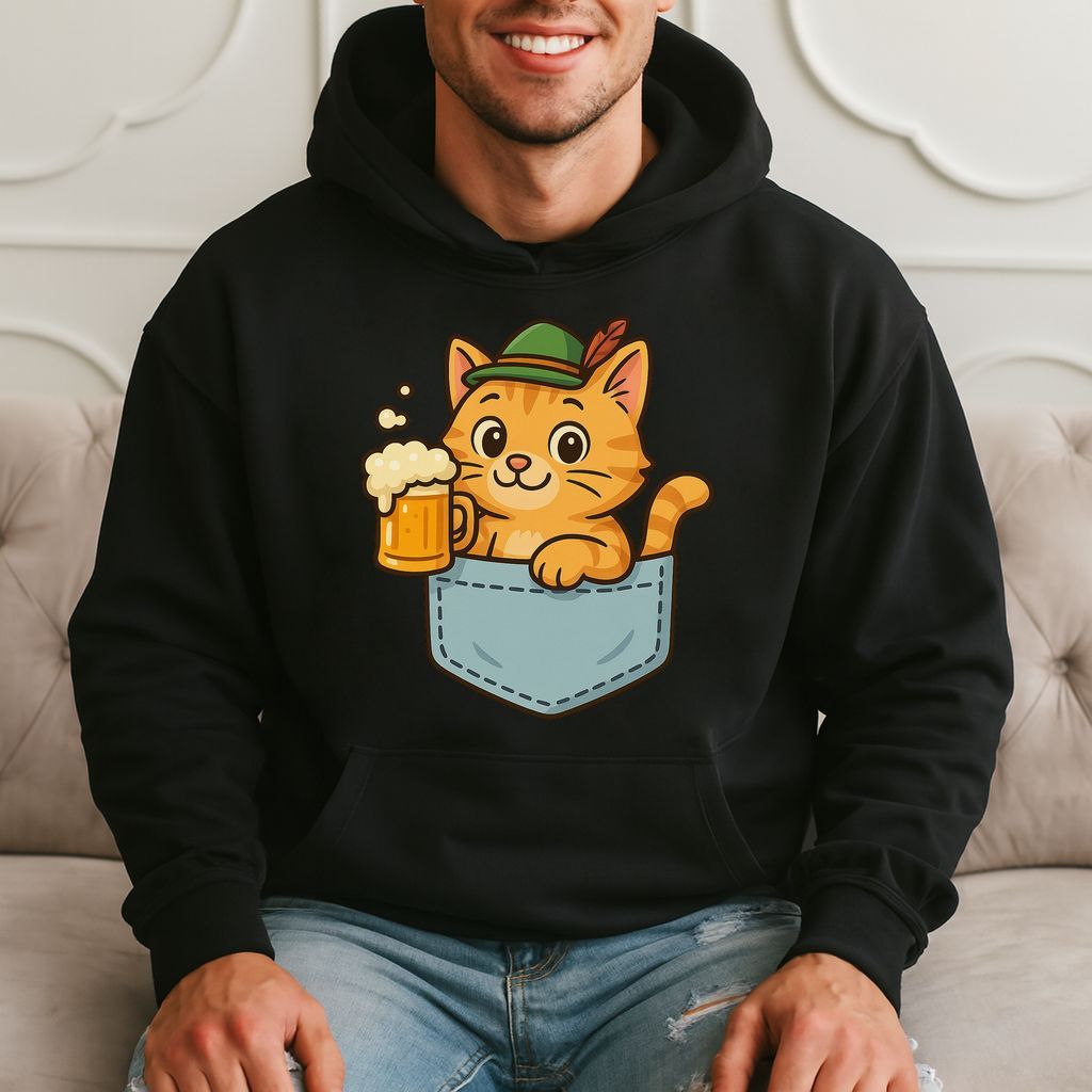 Cat In Pocket With Beer - Funny Cute Cat Lover Hoodie product image 1